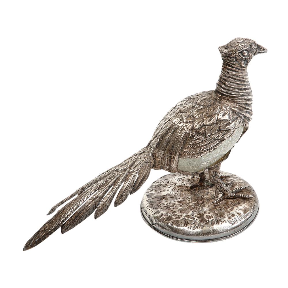 Gabriella Crespi Pheasant Silvered Bronze, Glass, Signed For Sale 2