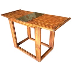 Gabriella Crespi Pole Rattan "Cube" Sofa or Console Table Brass Center