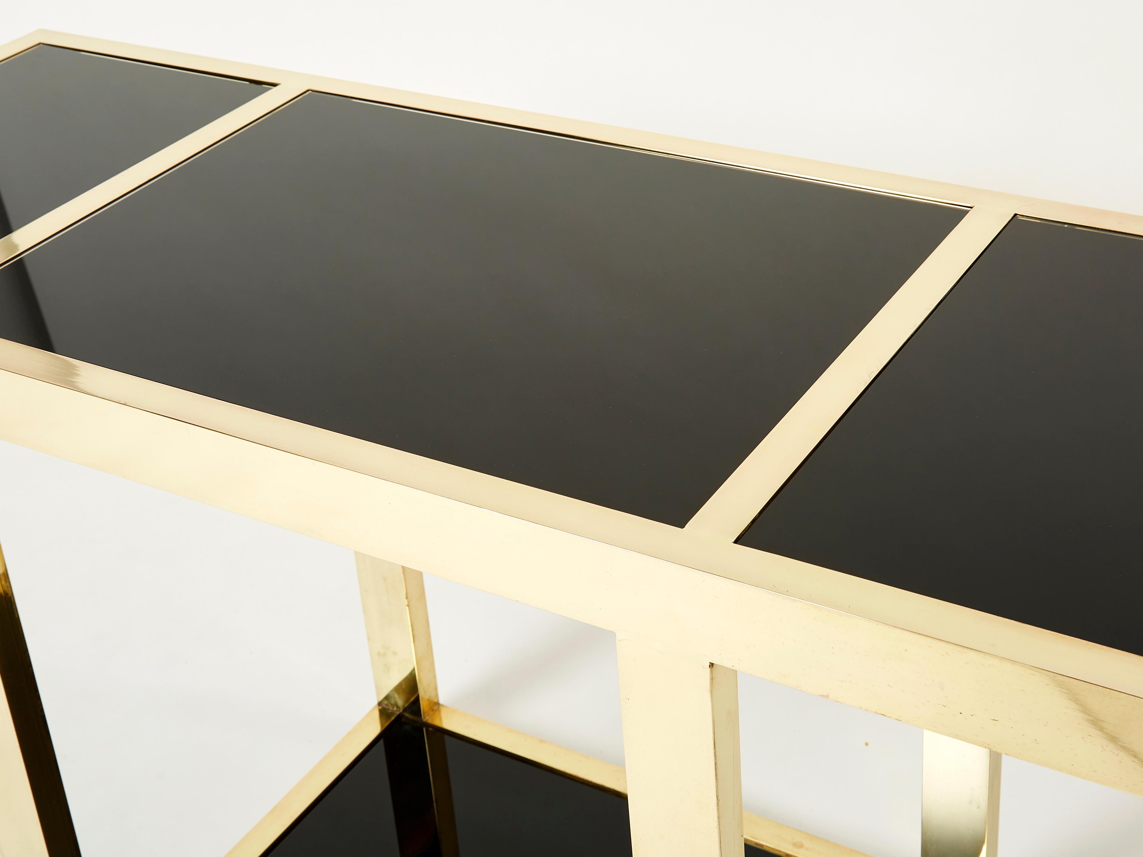 Mid-Century Modern Gabriella Crespi “Puzzle” Brass Black Opaline Console Table 1973