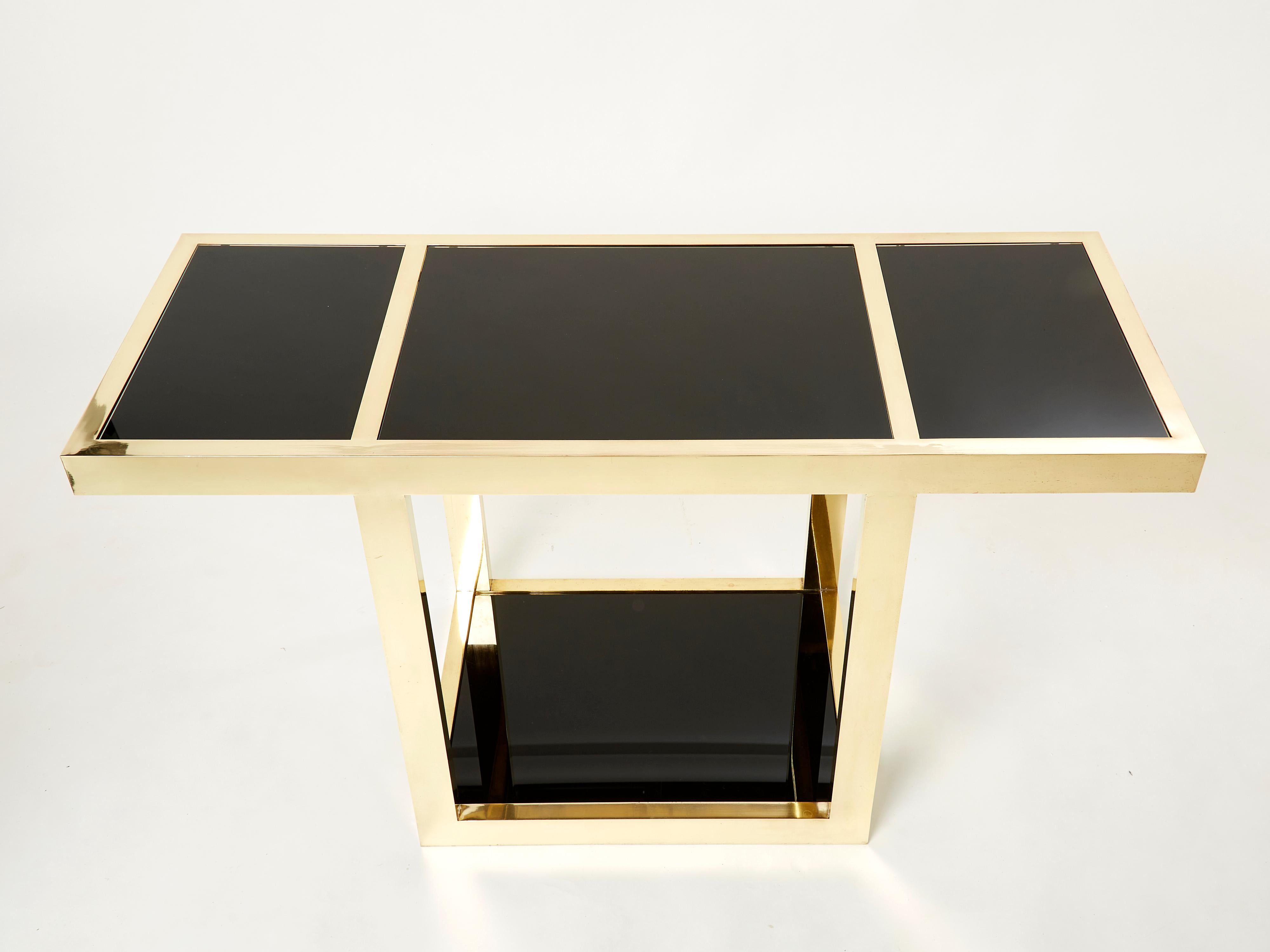 Late 20th Century Gabriella Crespi “Puzzle” Brass Black Opaline Console Table 1973
