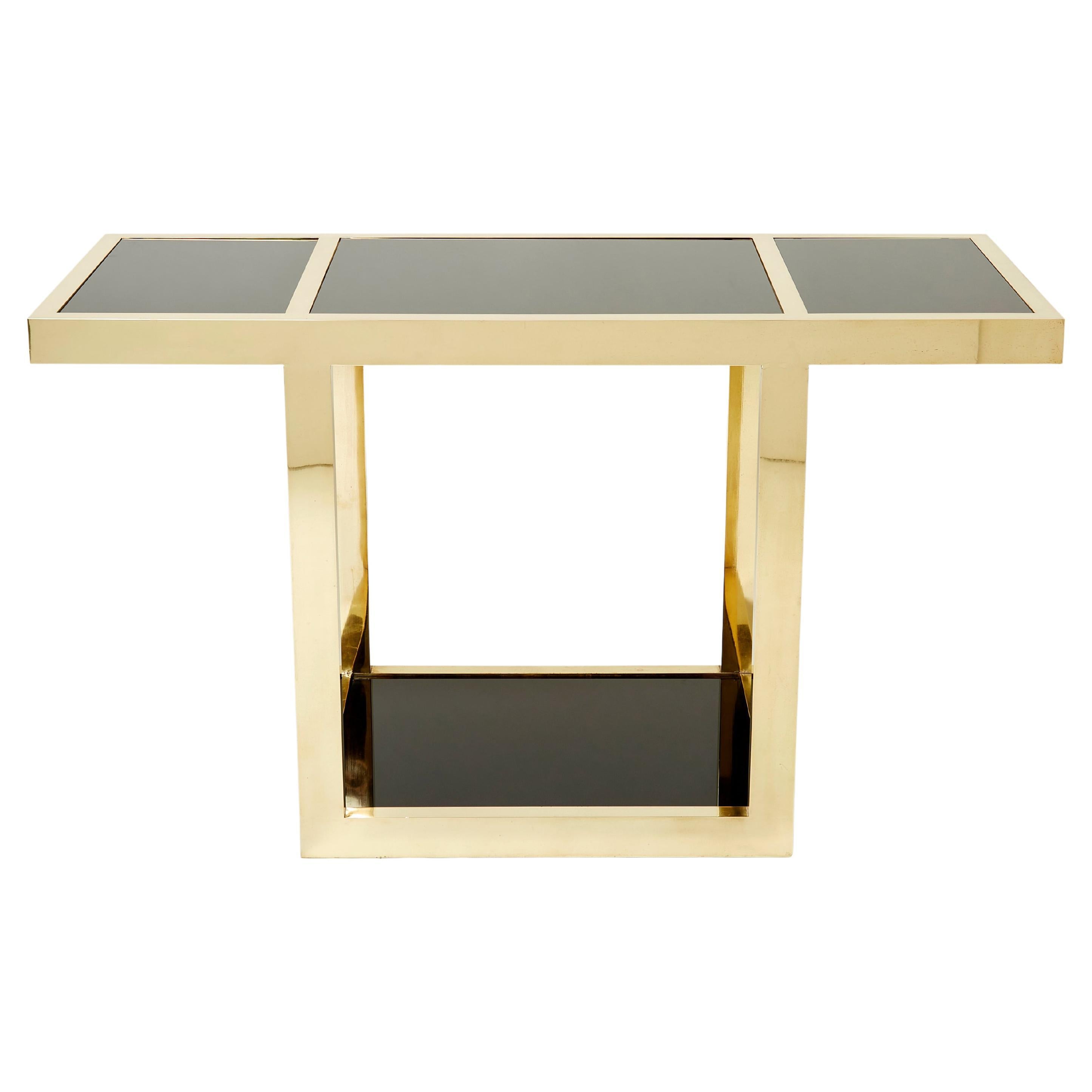 Gabriella Crespi “Puzzle” Brass Black Opaline Console Table 1973