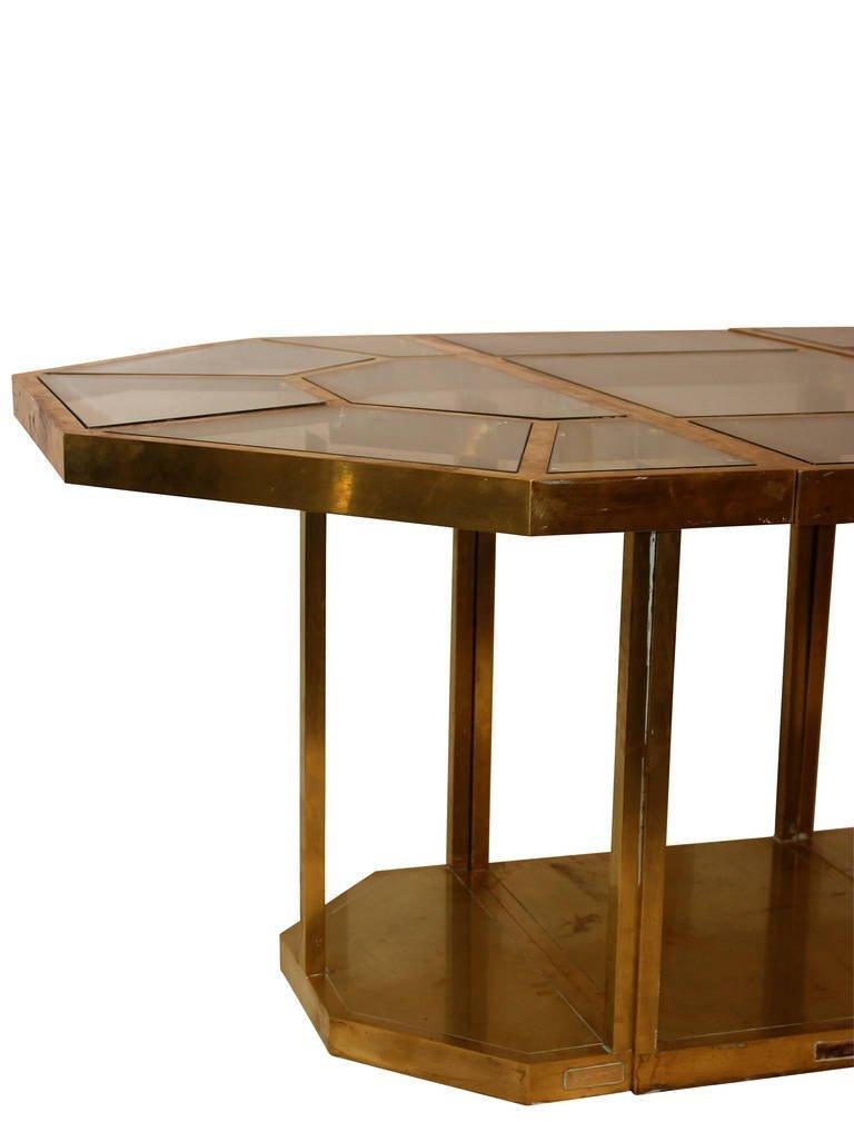 Gabriella Crespi Puzzle Table, 
golden brass and glass,
made of four elements, original labels,
impressed by facsimile signature and 
