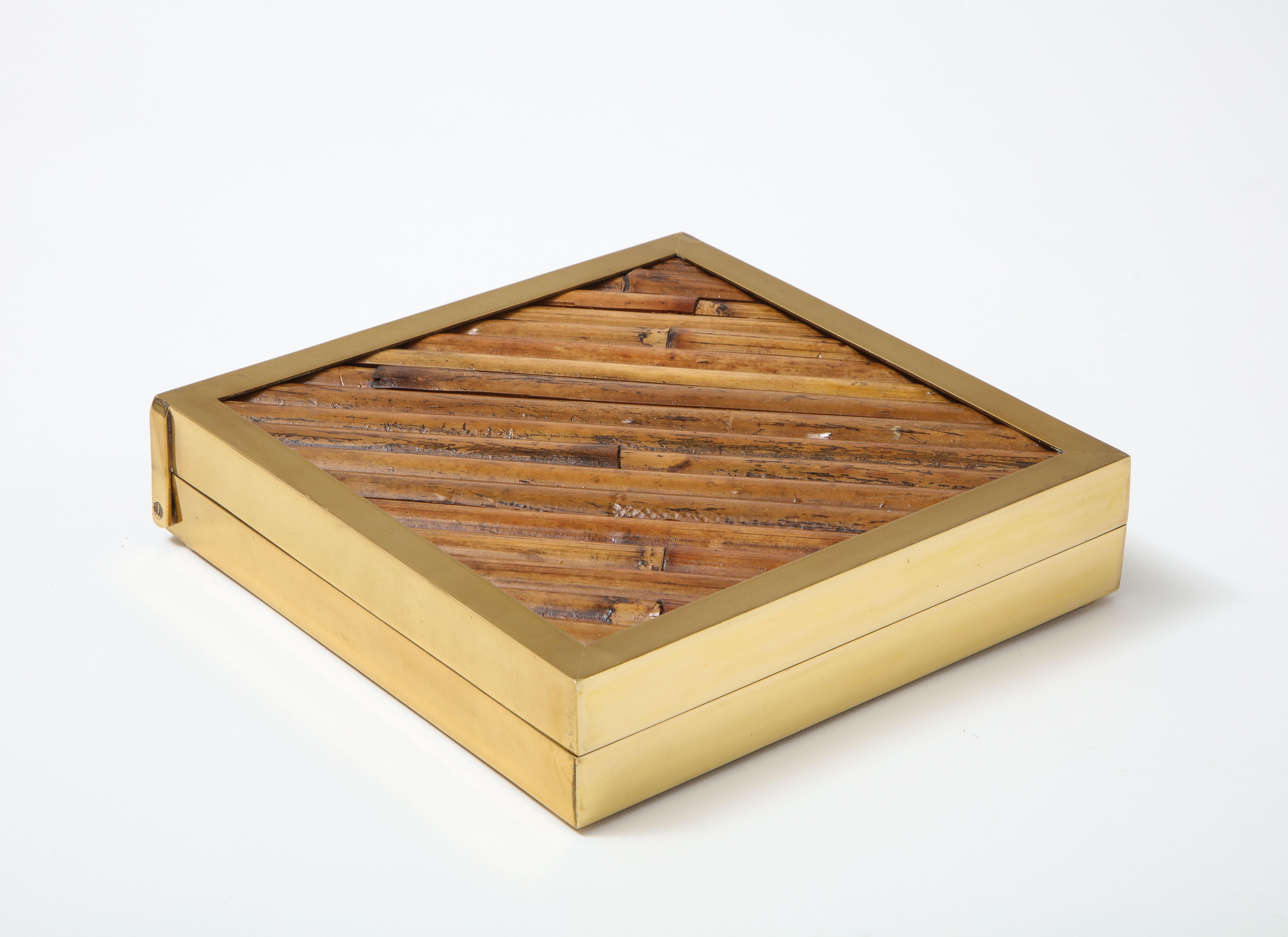 Mid-Century Modern Gabriella Crespi Rare Signed Bamboo and Brass Box, Italy, 1970s