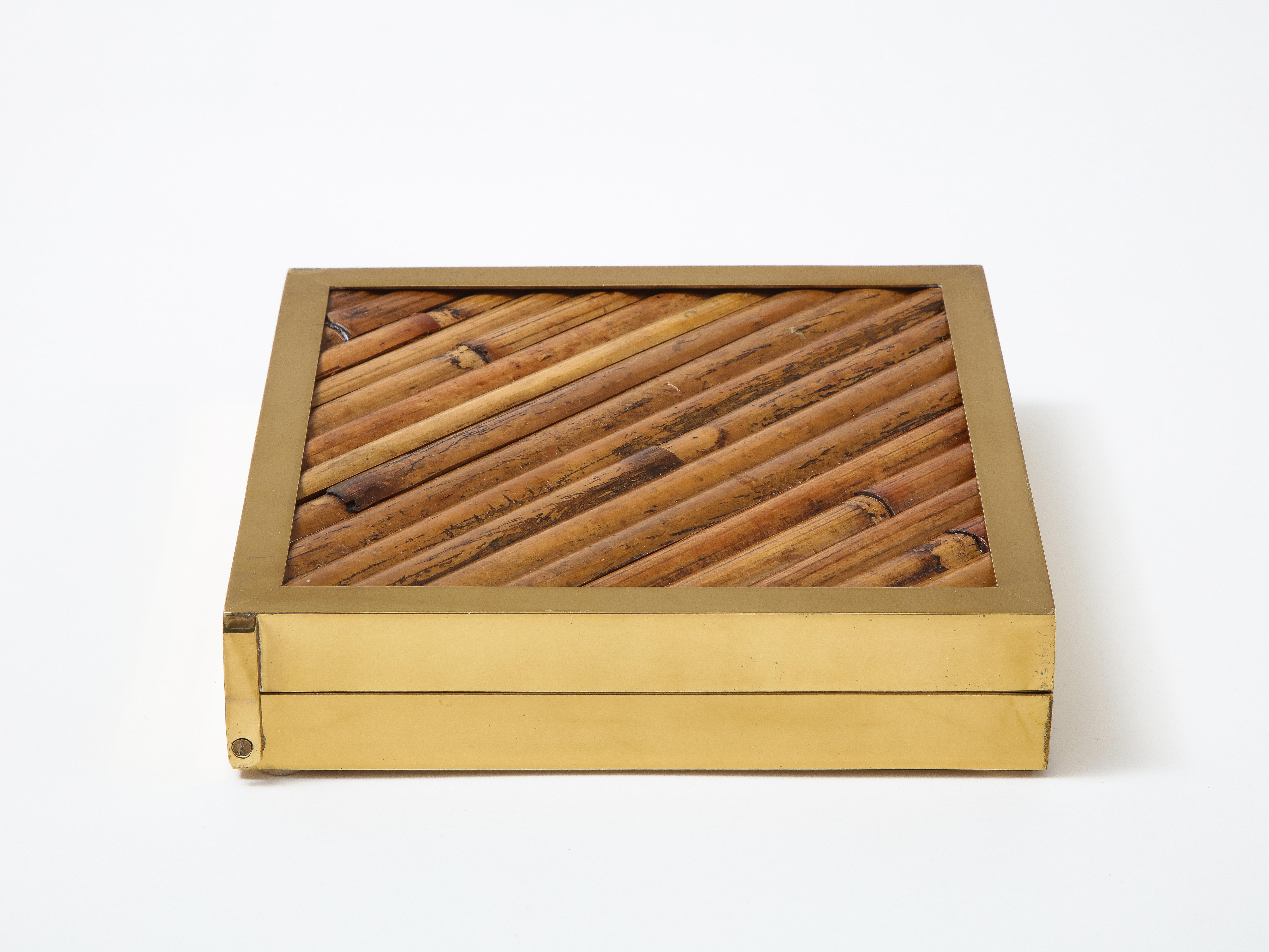 Italian Gabriella Crespi Rare Signed Bamboo and Brass Box, Italy, 1970s