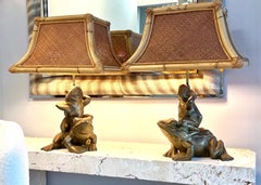 Gabriella Crespi Rare Due Rane Frogs Pair of Animali Table Lamps, 1970s