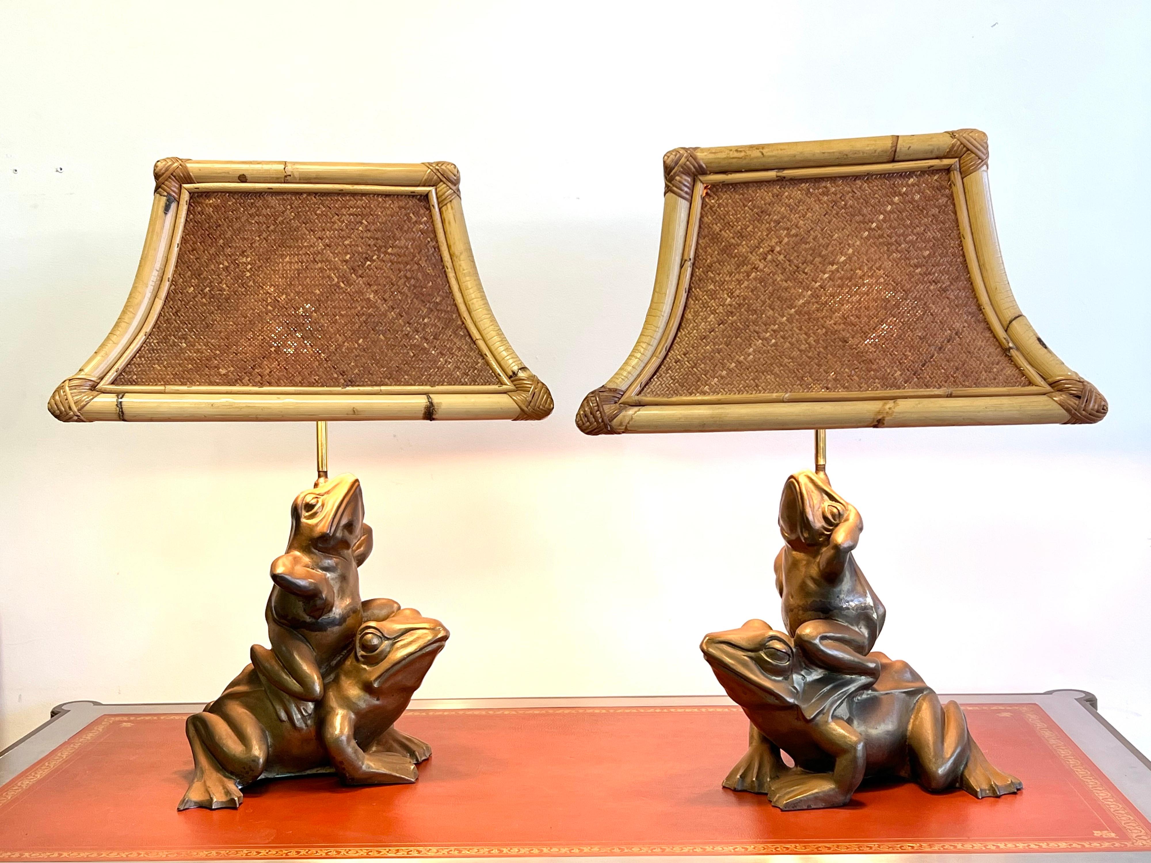 Italian Gabriella Crespi Rare Due Rane Frogs Pair of Animali Table Lamps, 1970s For Sale