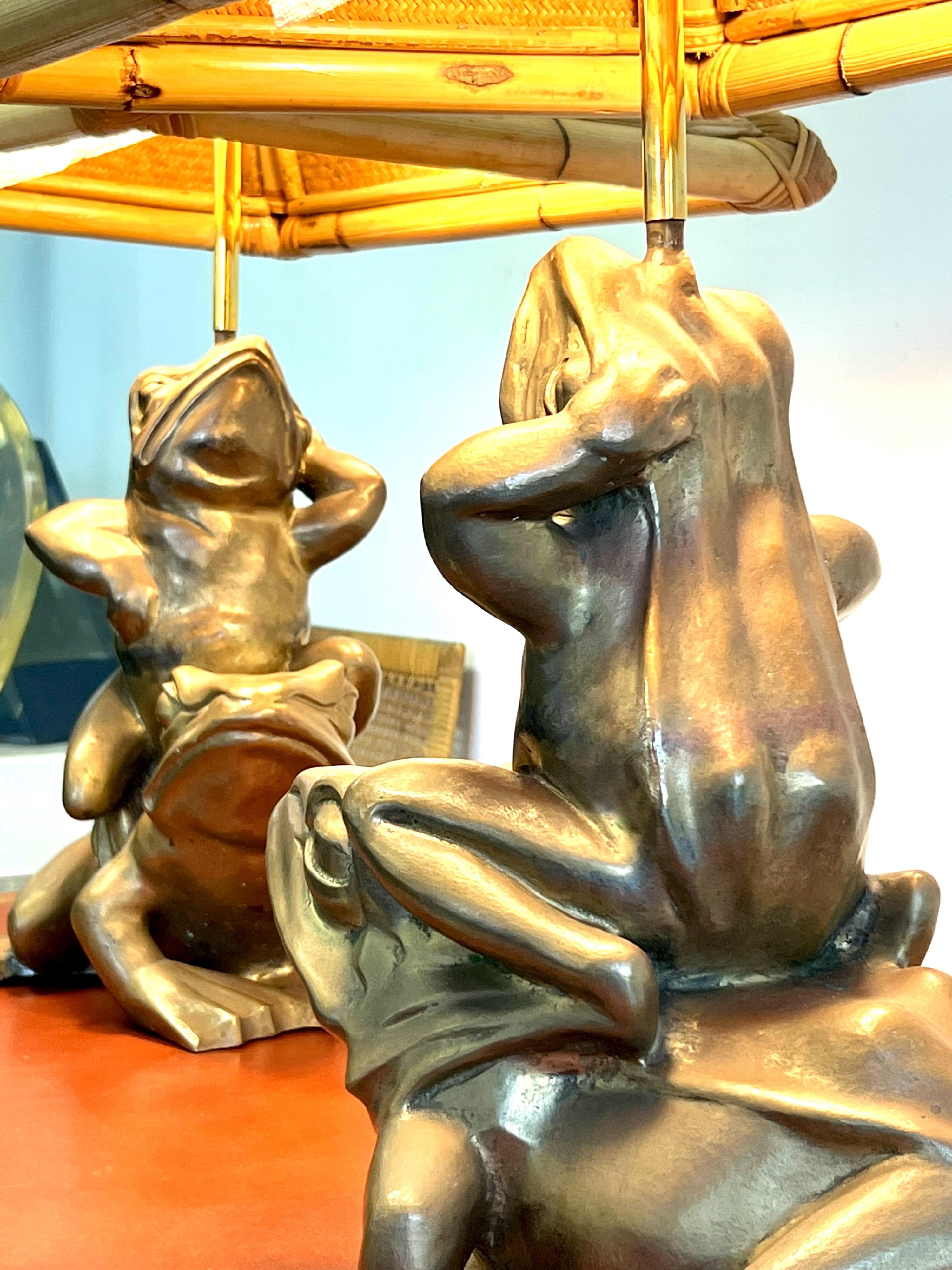 Late 20th Century Gabriella Crespi Rare Due Rane Frogs Pair of Animali Table Lamps, 1970s For Sale