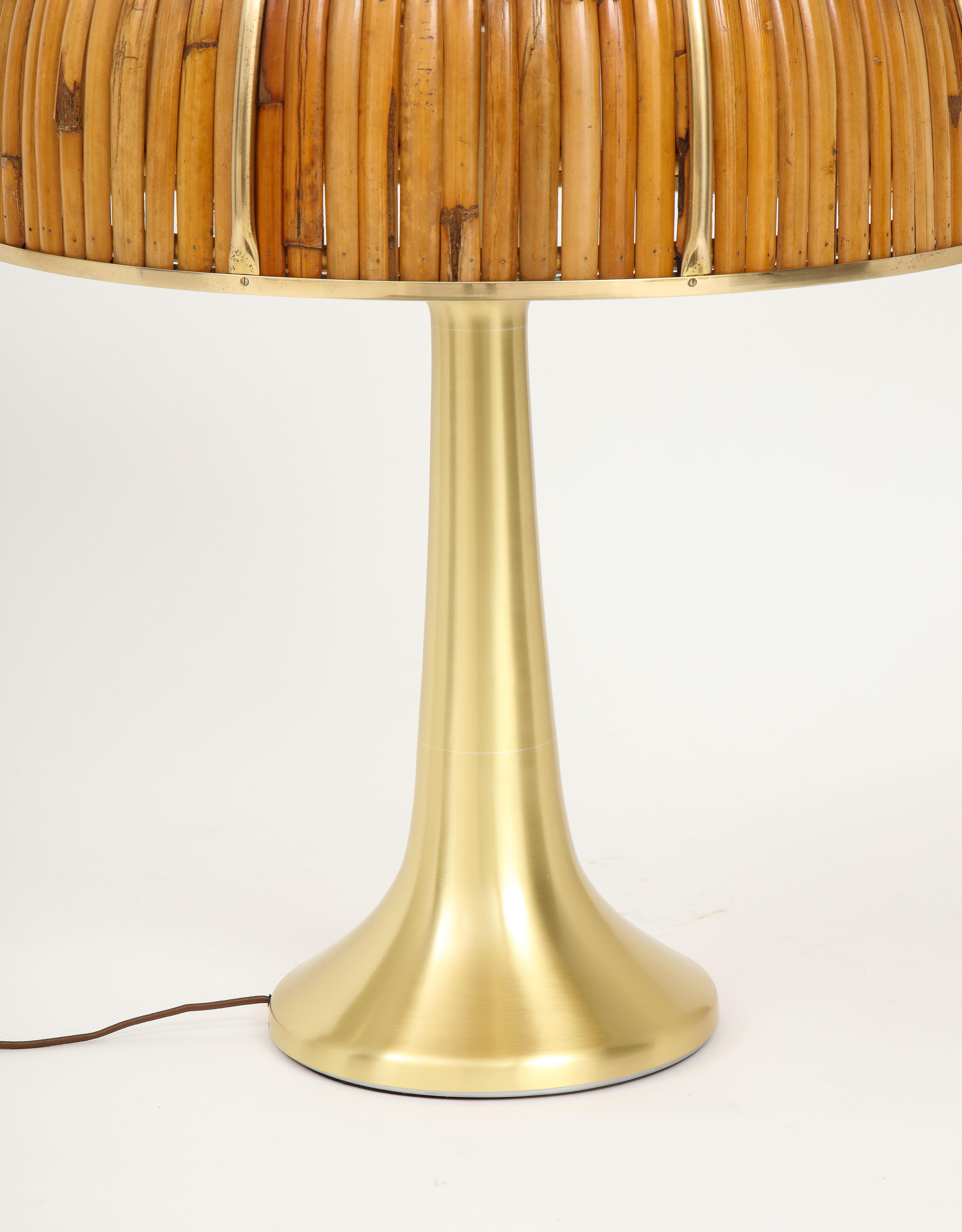 Gabriella Crespi Rare Large 'Fungo' Table Lamp in Bamboo and Brass, Italy, 1970s 4