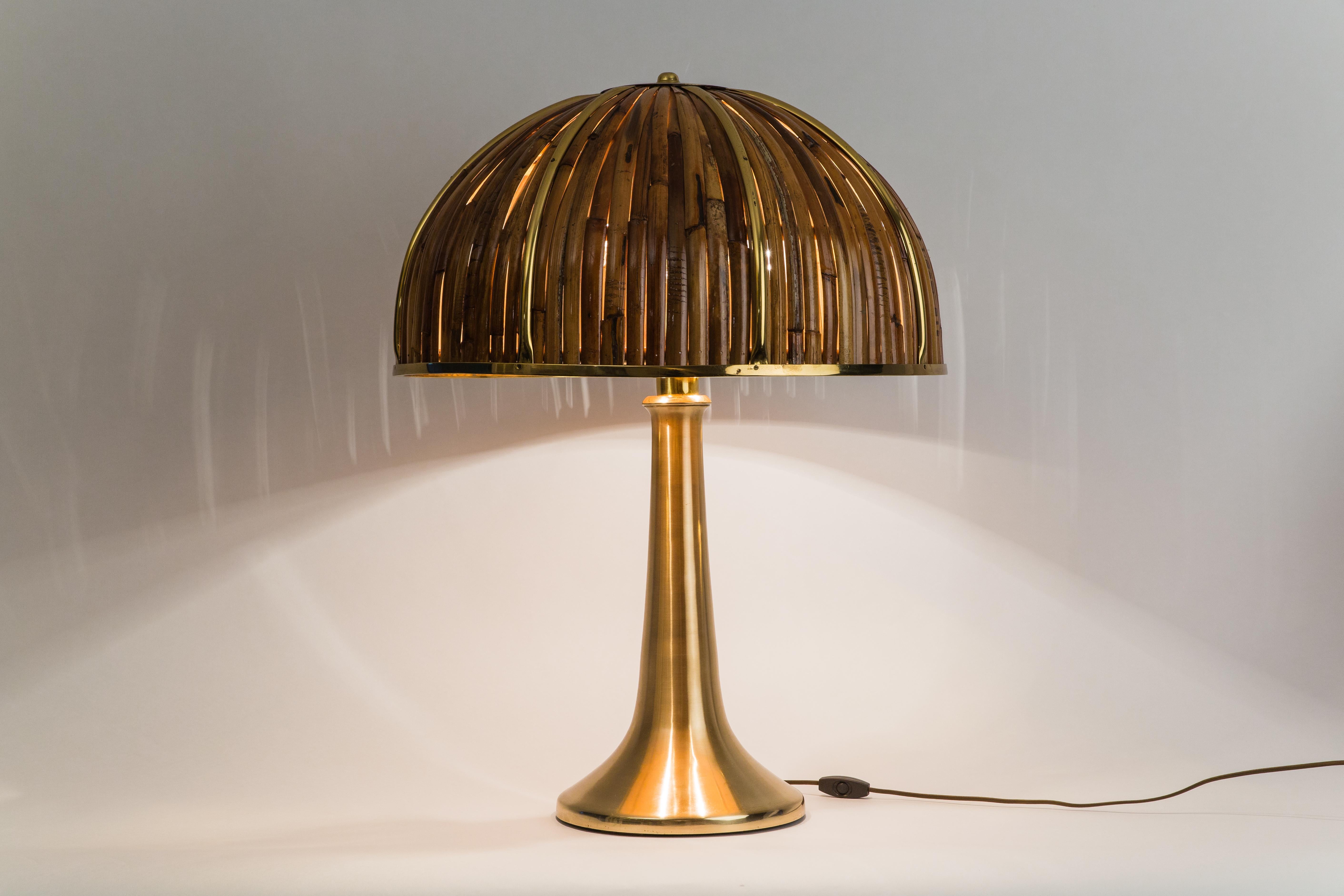 Gabriella Crespi Rare Large 'Fungo' Table Lamp in Bamboo and Brass, Italy, 1970s 8