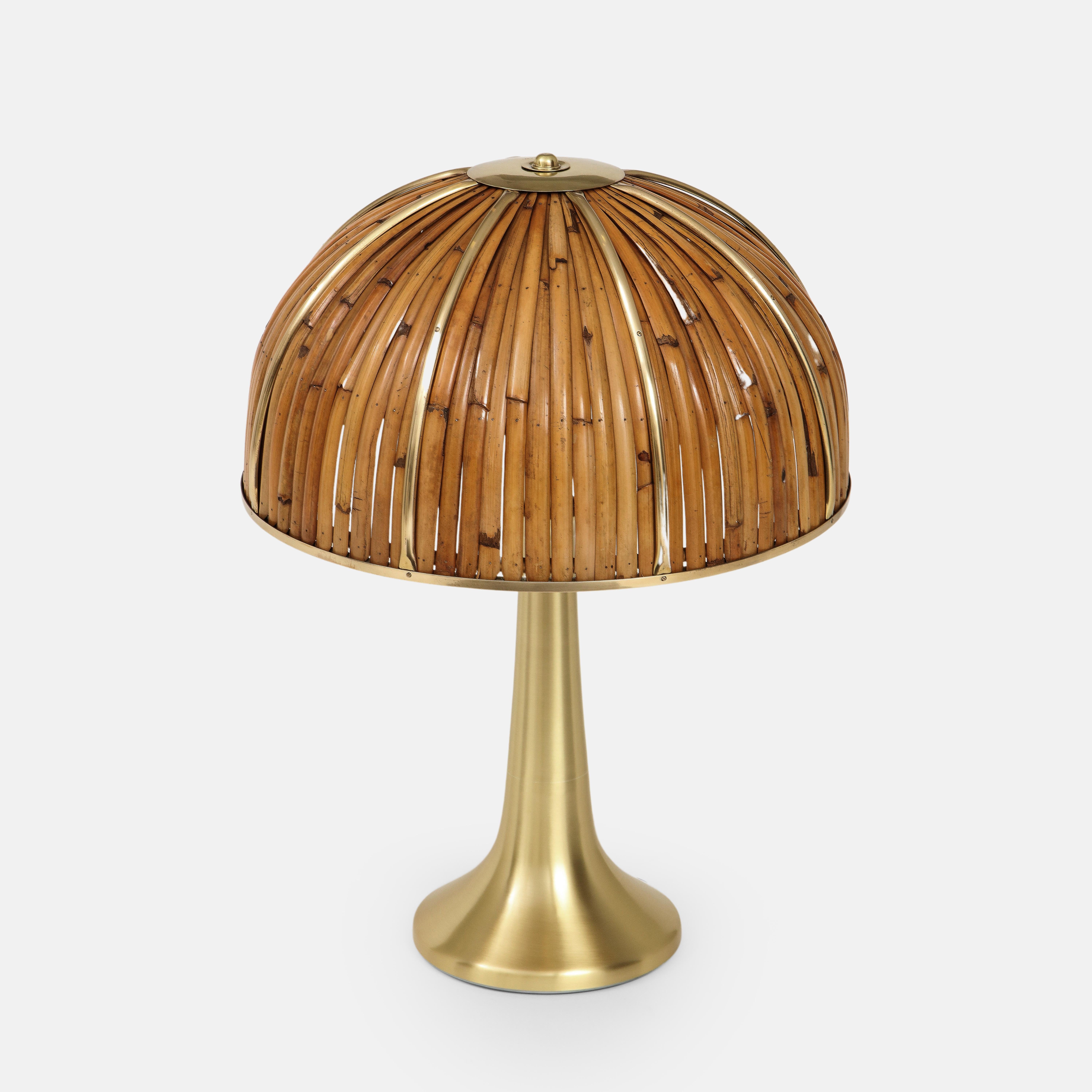 Lacquered Gabriella Crespi Rare Large 'Fungo' Table Lamp in Bamboo and Brass, Italy, 1970s