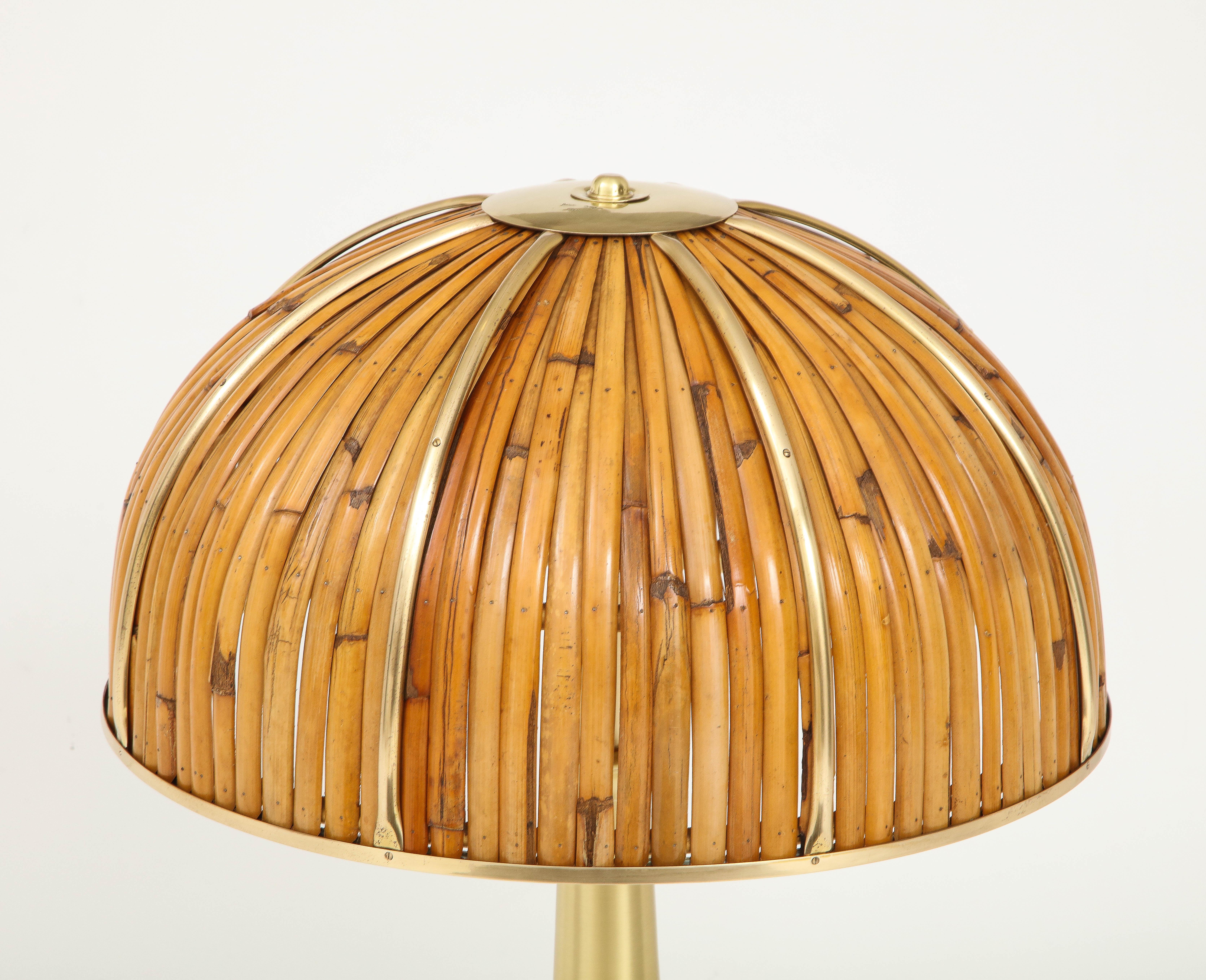 Gabriella Crespi Rare Large 'Fungo' Table Lamp in Bamboo and Brass, Italy, 1970s In Good Condition In New York, NY