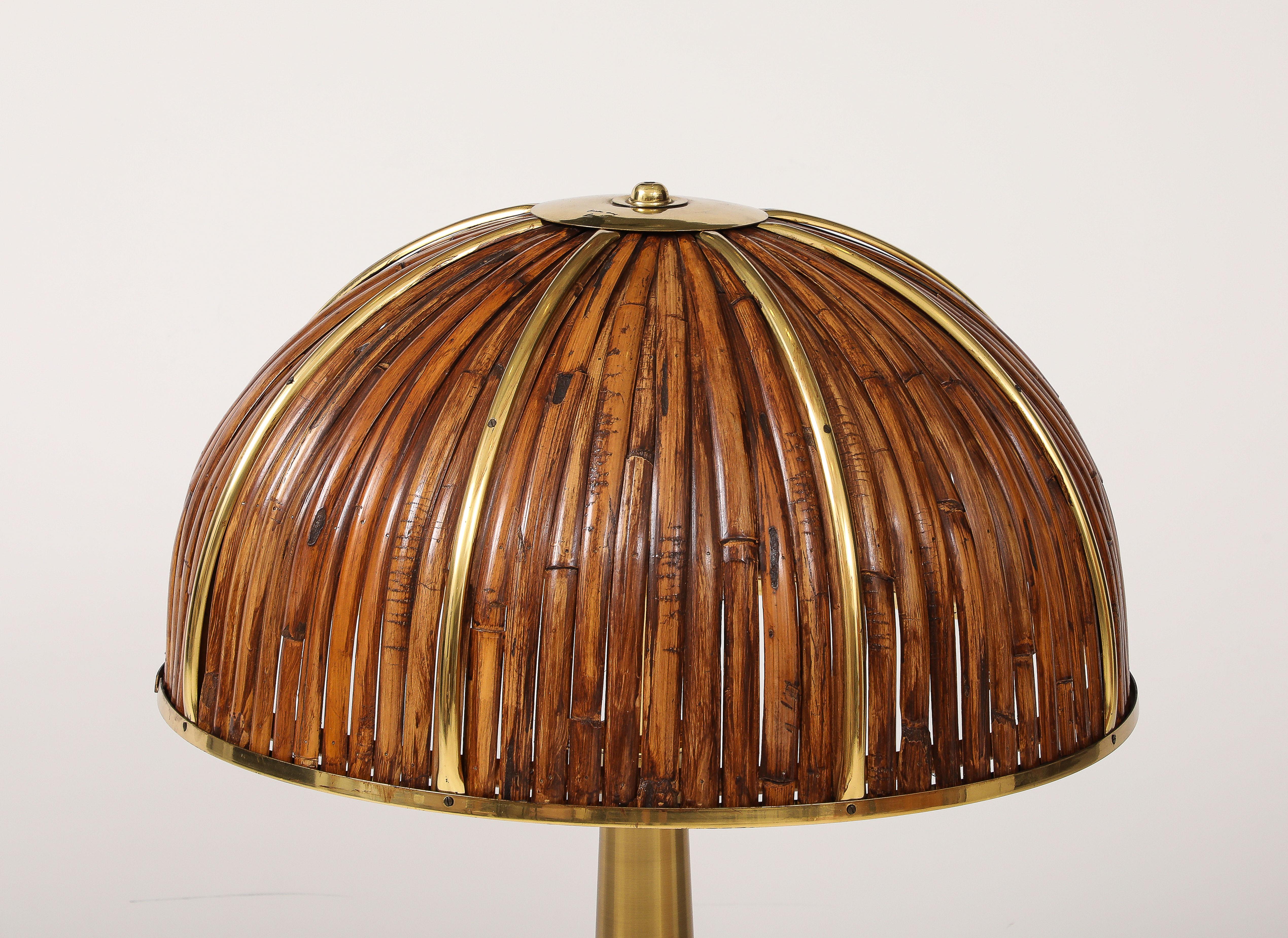 Gabriella Crespi Rare Large 'Fungo' Table Lamp in Bamboo and Brass, Italy, 1970s In Good Condition For Sale In New York, NY