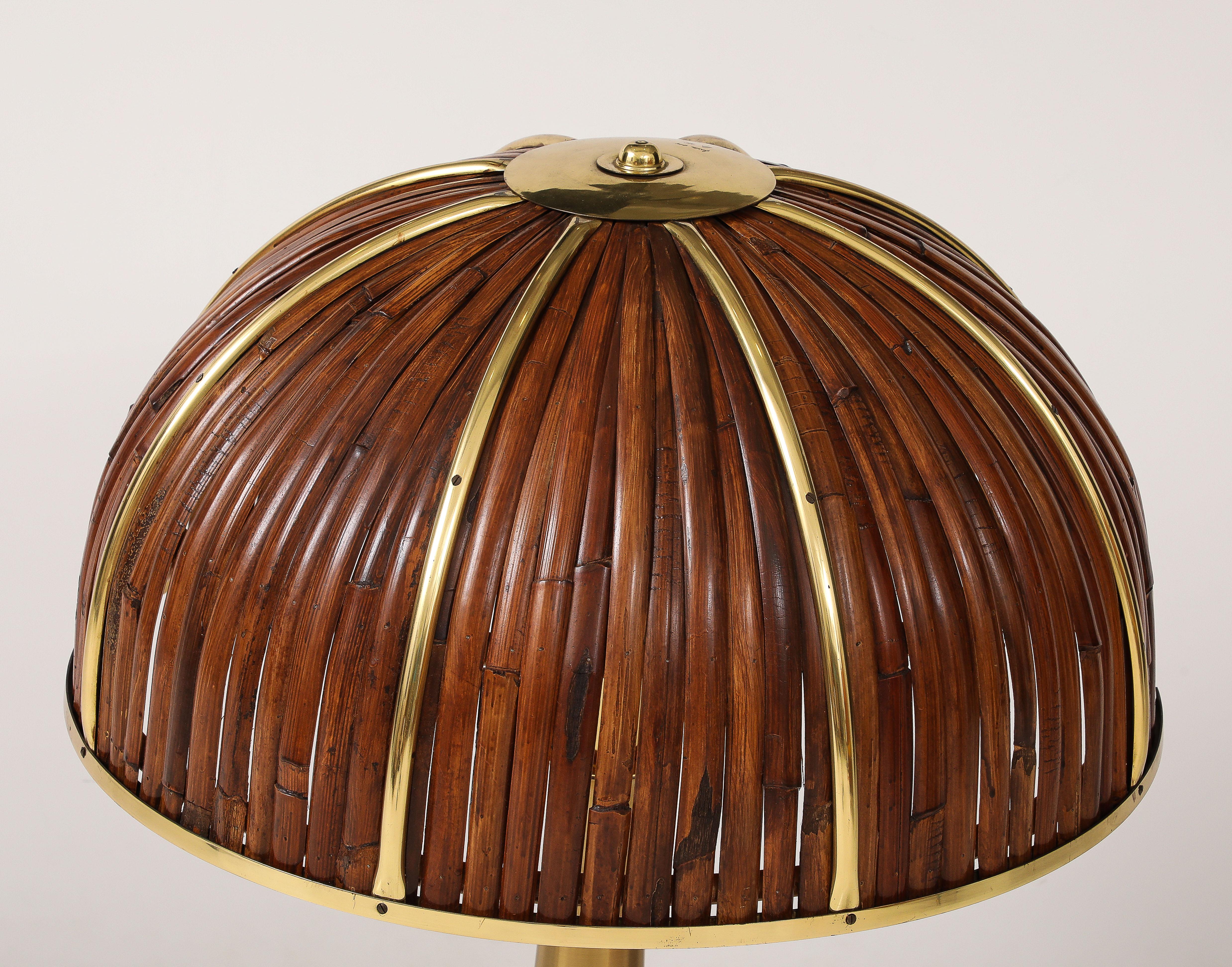 Late 20th Century Gabriella Crespi Rare Large 'Fungo' Table Lamp in Bamboo and Brass, Italy, 1970s For Sale