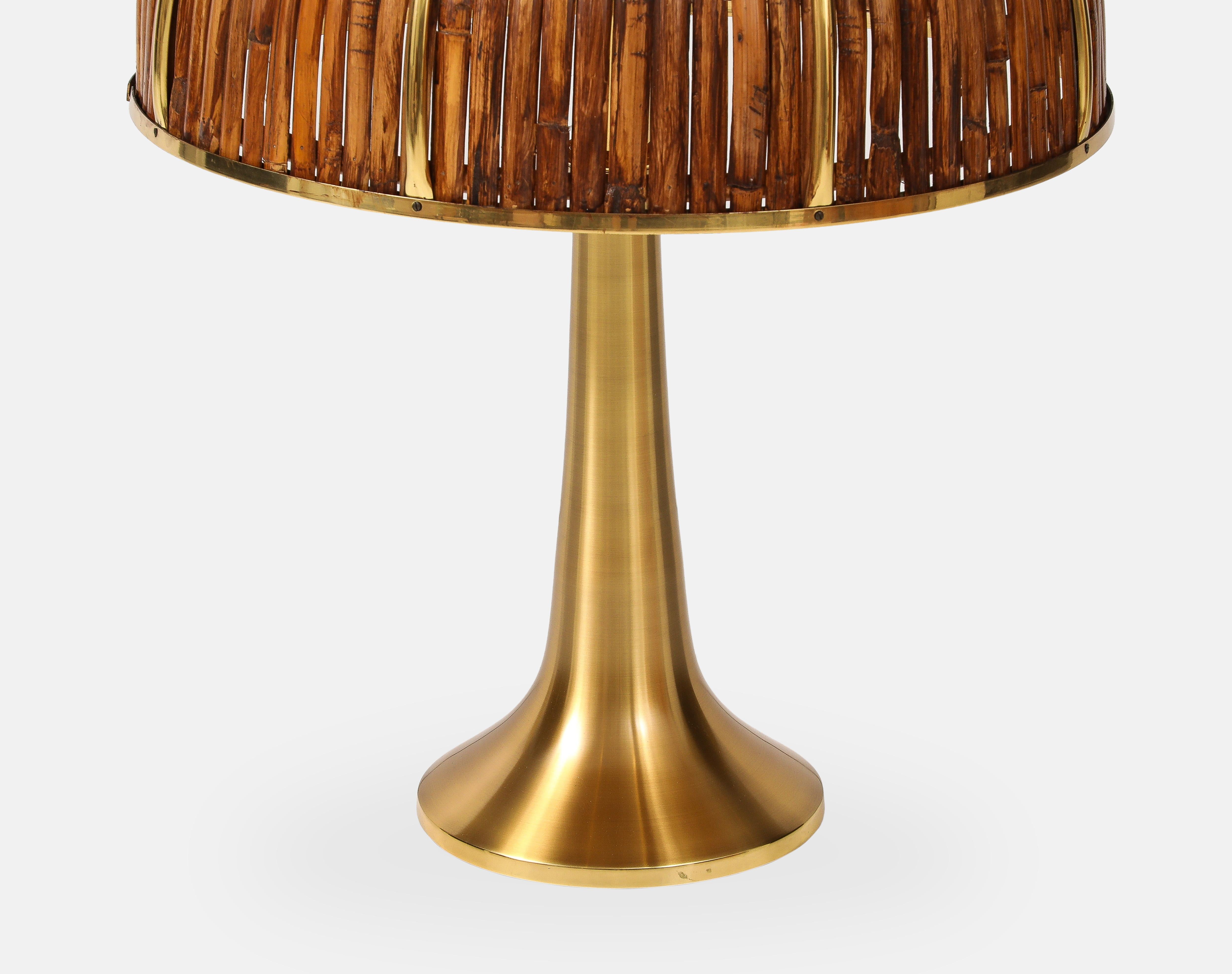 Gabriella Crespi Rare Large 'Fungo' Table Lamp in Bamboo and Brass, Italy, 1970s For Sale 1