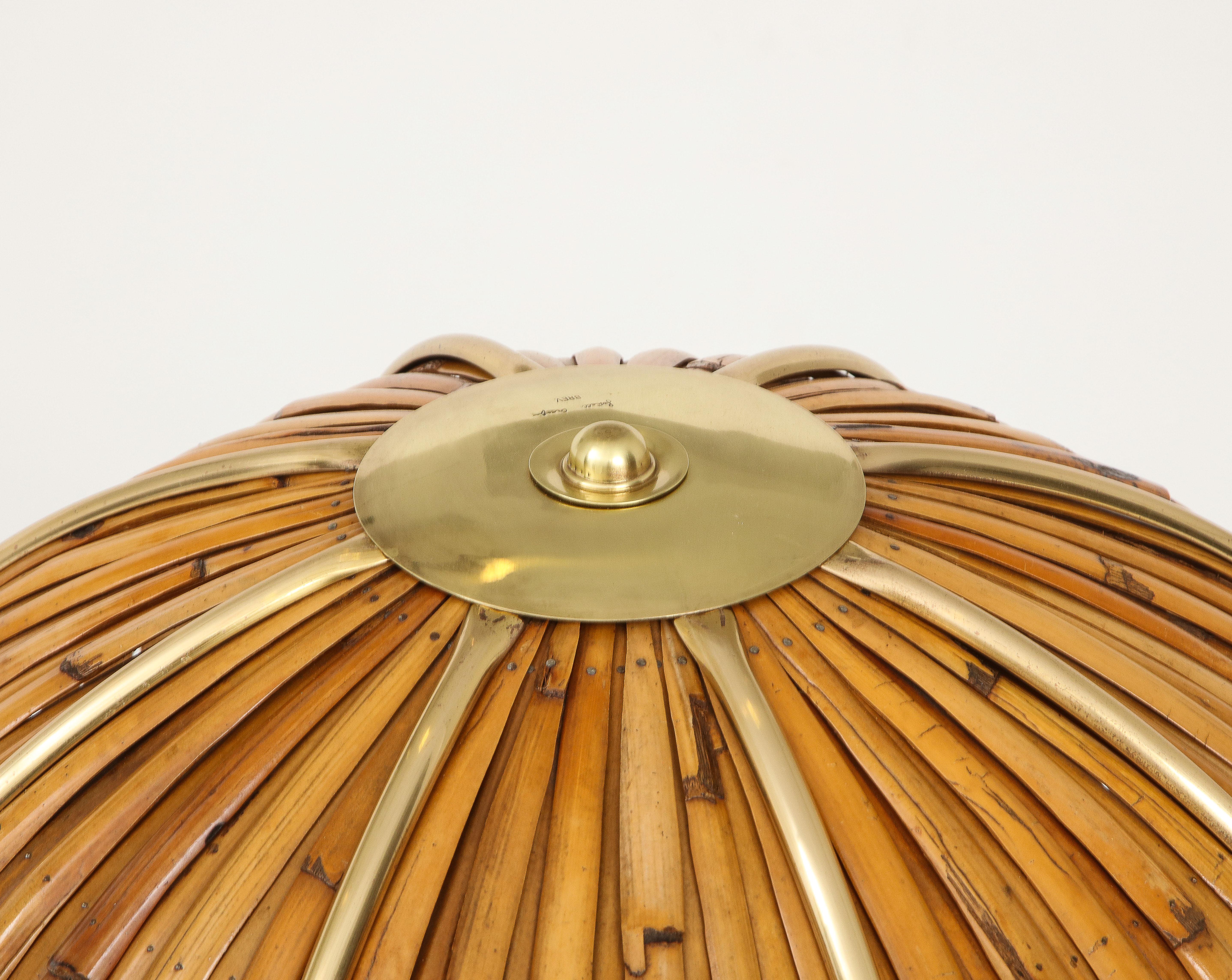 Gabriella Crespi Rare Large 'Fungo' Table Lamp in Bamboo and Brass, Italy, 1970s 2