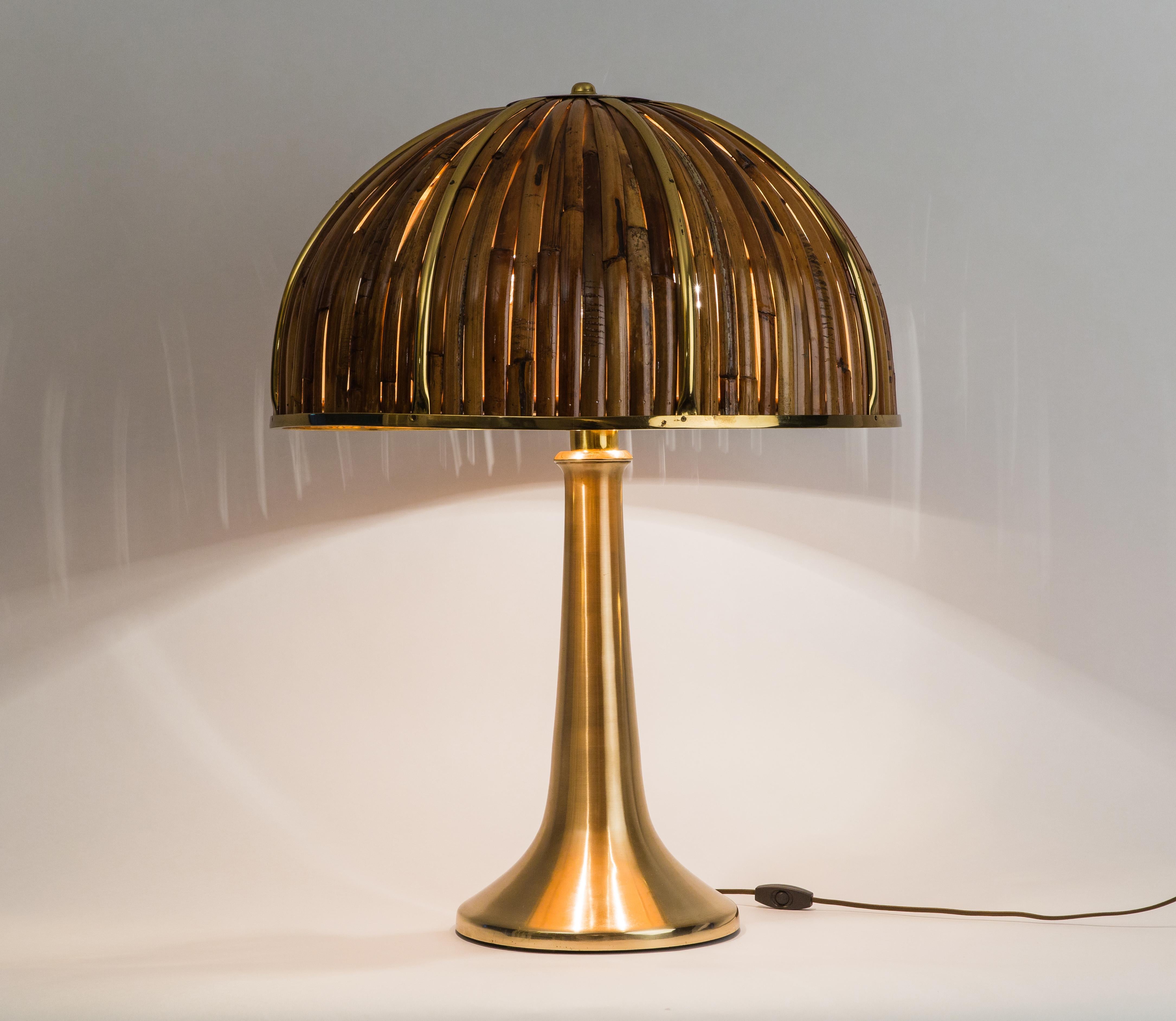 Gabriella Crespi Rare Large 'Fungo' Table Lamp in Bamboo and Brass, Italy, 1970s For Sale 6
