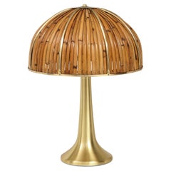 Gabriella Crespi Rare Large 'Fungo' Table Lamp in Bamboo and Brass, Italy, 1970s