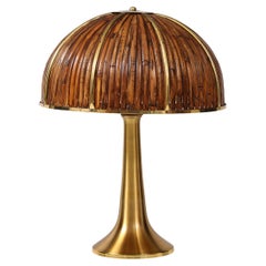 Gabriella Crespi Rare Large 'Fungo' Table Lamp in Bamboo and Brass, Italy, 1970s