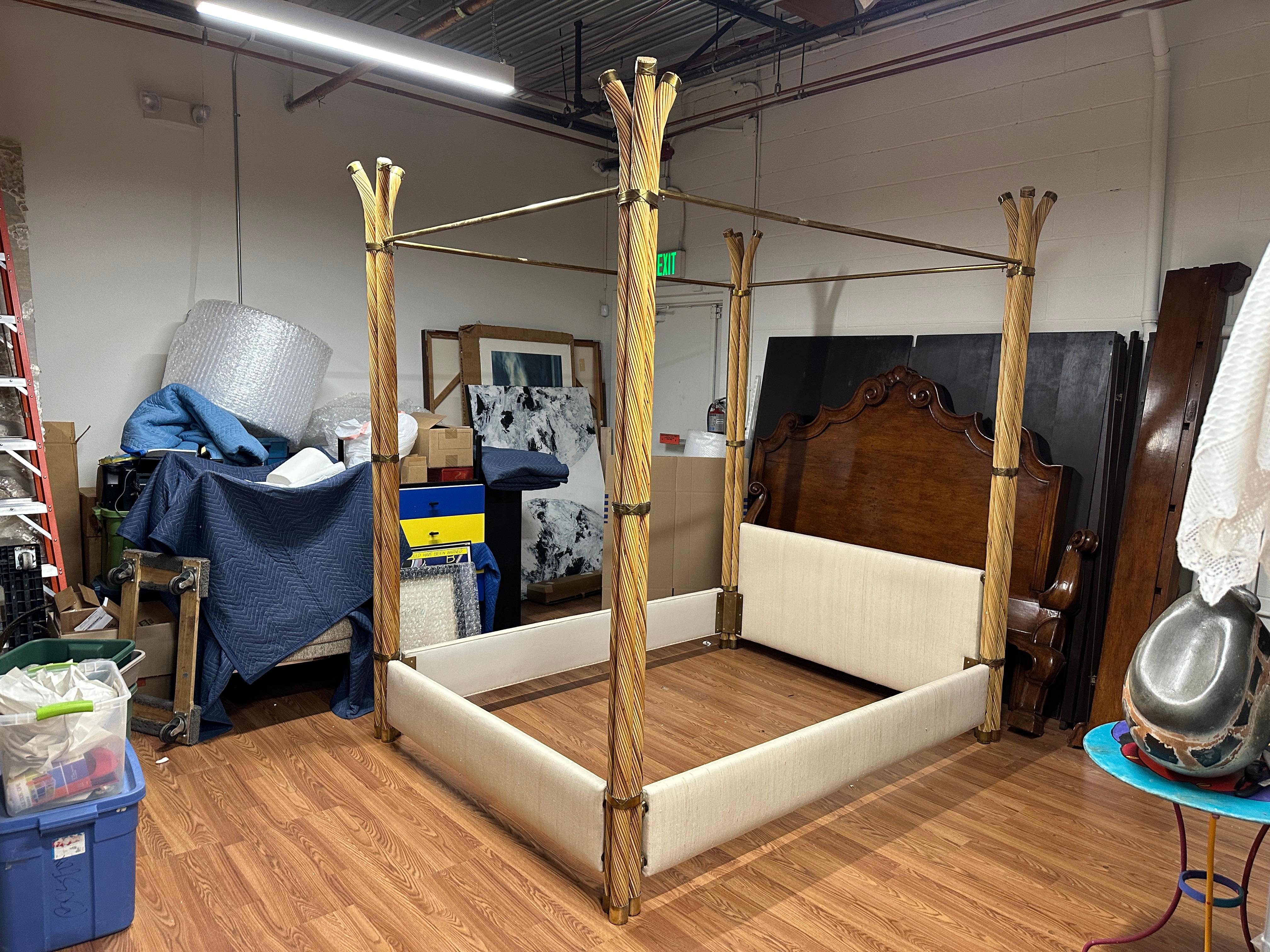 Gabriella Crespi Rattan and Brass Queen Bed For Sale 10