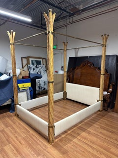 Gabriella Crespi Rattan and Brass Queen Bed