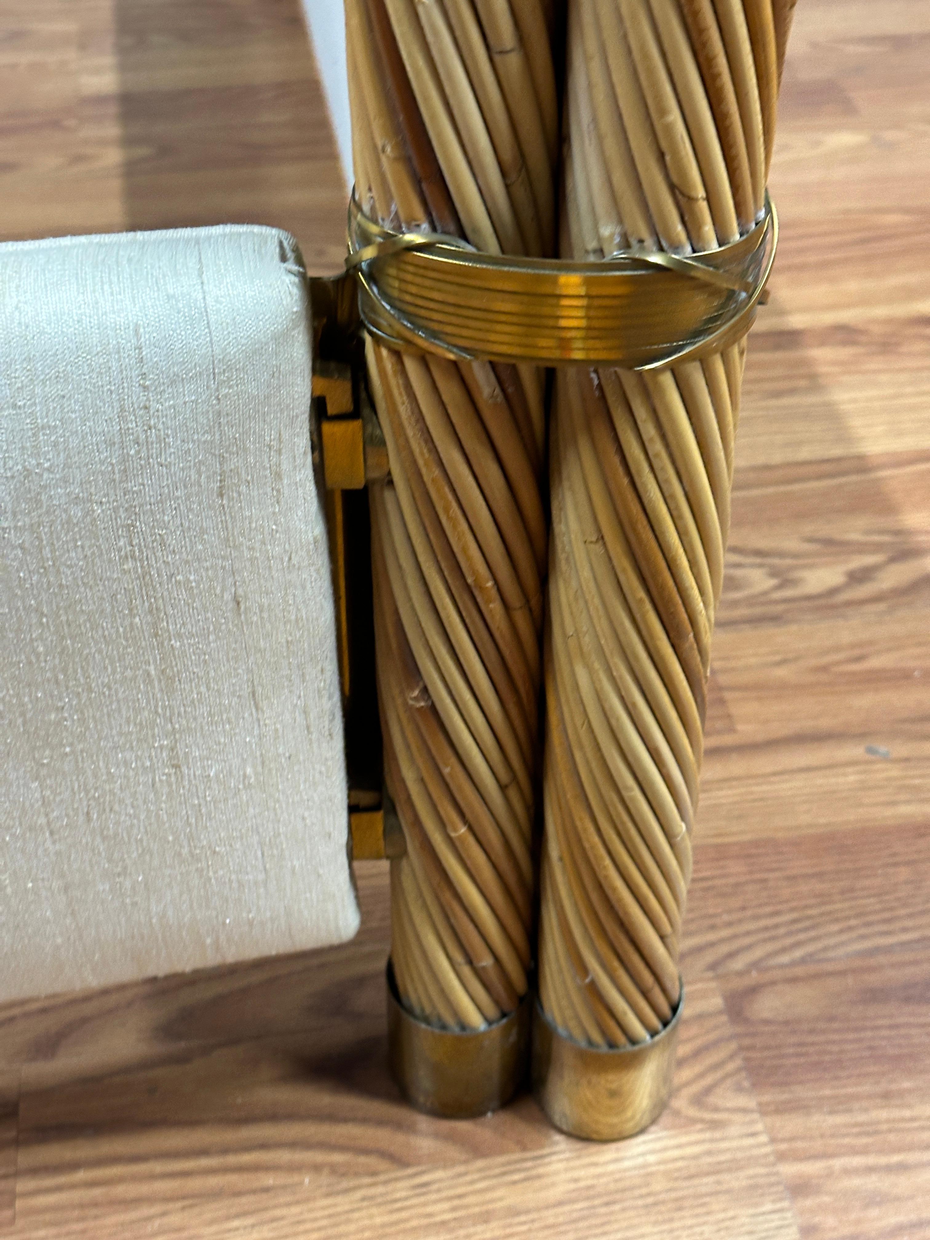 Hand-Crafted Gabriella Crespi Rattan and Brass Queen Bed For Sale