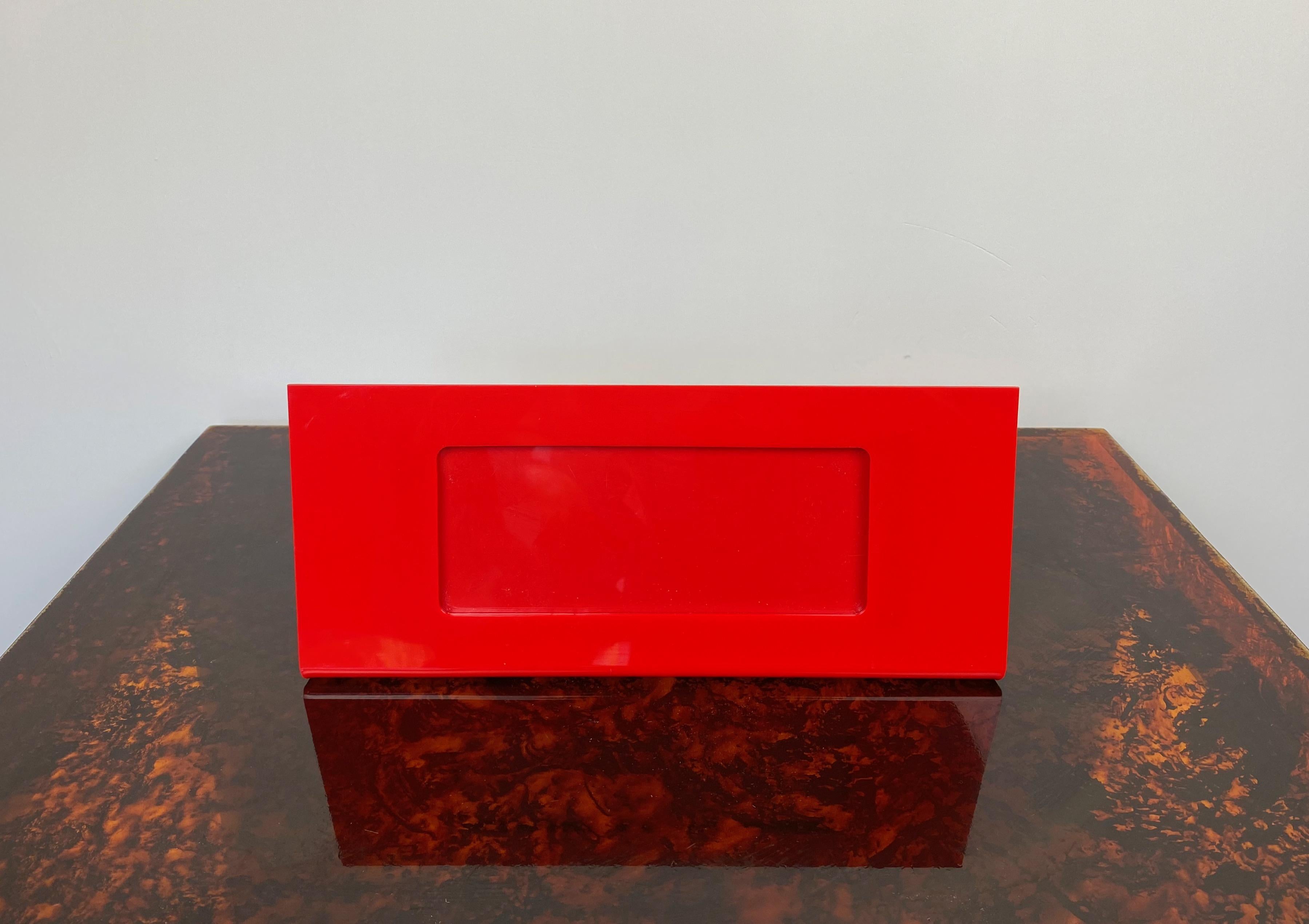 Italian Gabriella Crespi Rectangular Red Picture Frame Photo in Lucite, Italy, 1970s