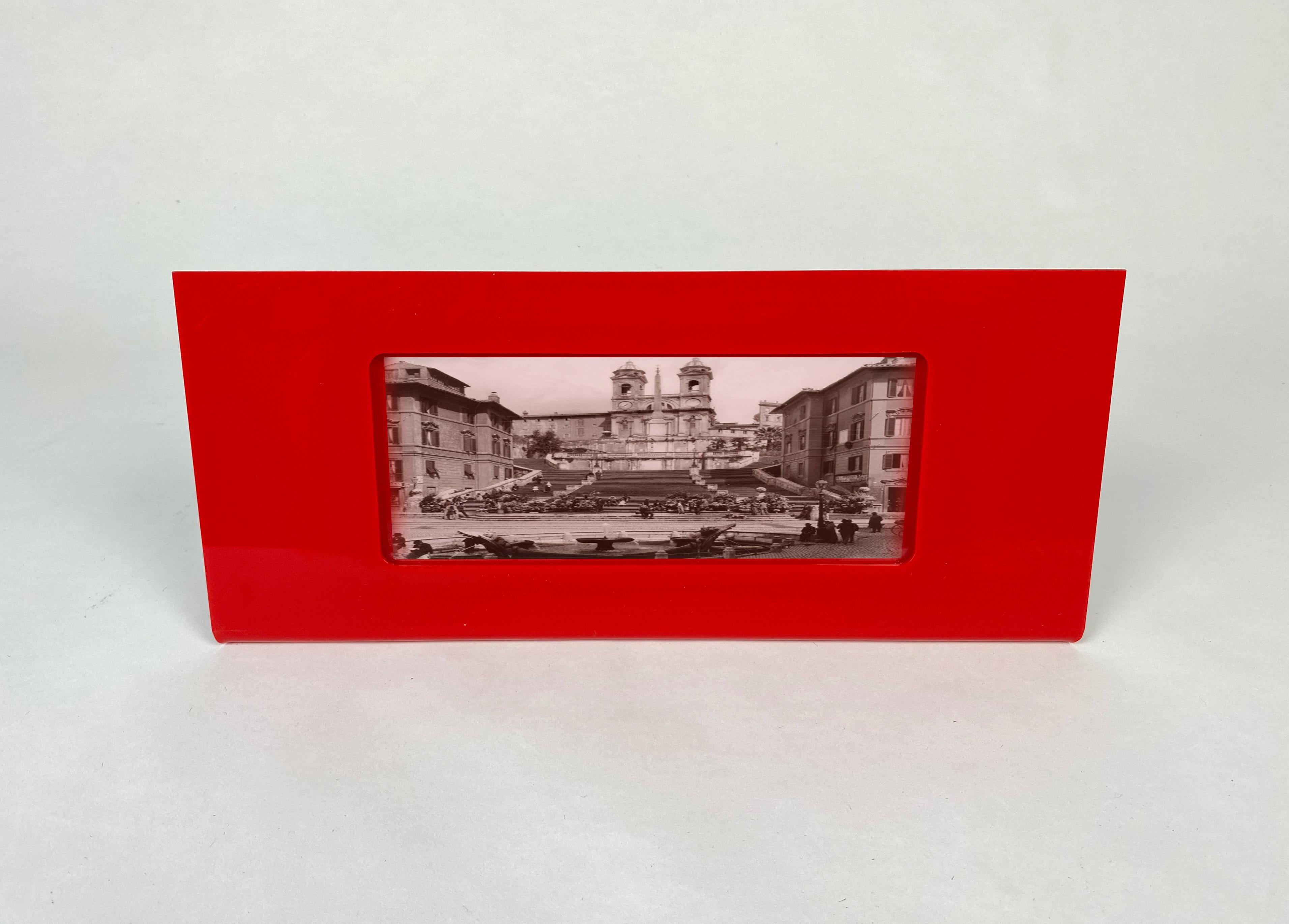 Plastic Gabriella Crespi Rectangular Red Picture Frame Photo in Lucite, Italy, 1970s