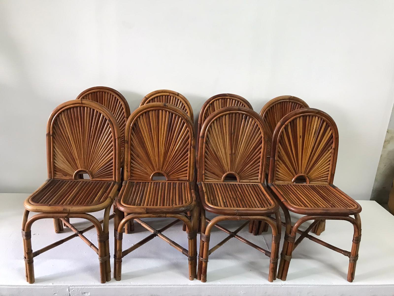 Gabriella Crespi Rising Sun Collection Rattan Chairs, Set of 8 1