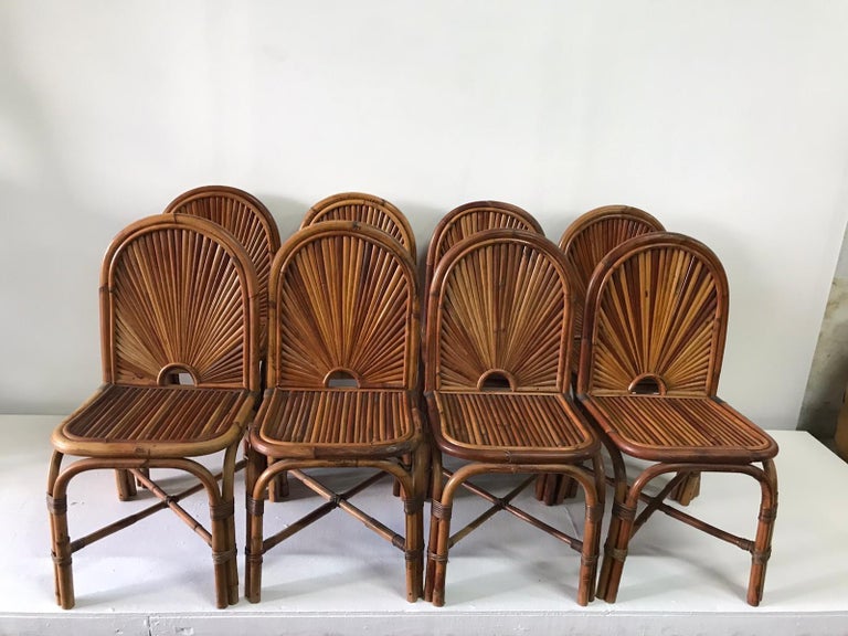 Gabriella Crespi Rising Sun Collection Rattan Chairs, Set of 8 4