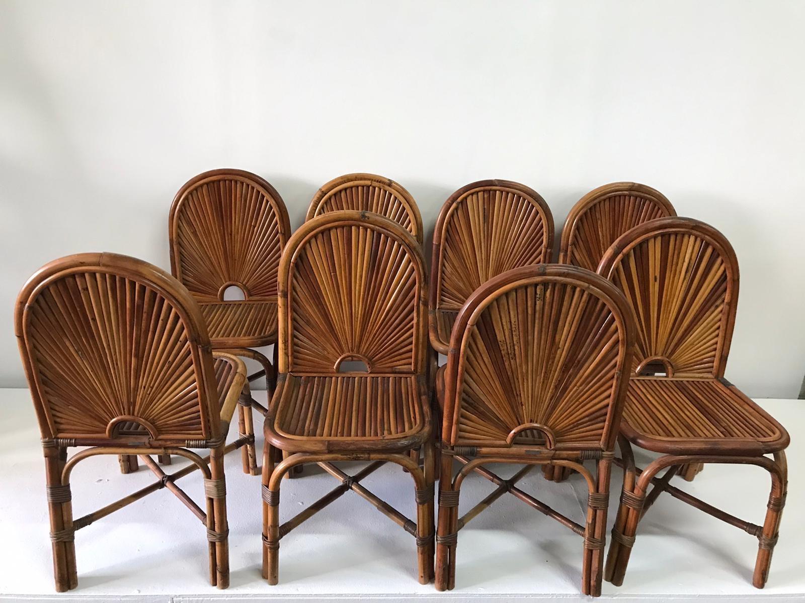 Gabriella Crespi Rising Sun Collection Rattan Chairs, Set of 8 2