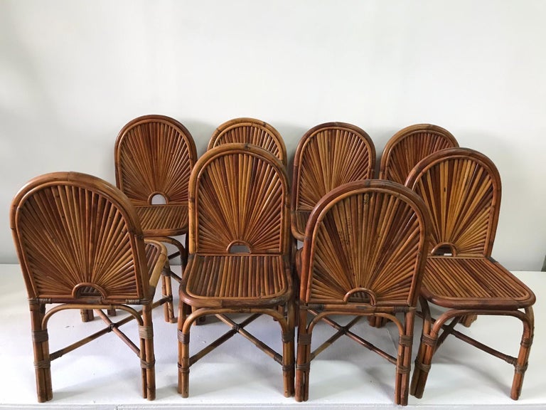 Gabriella Crespi Rising Sun Collection Rattan Chairs, Set of 8 5