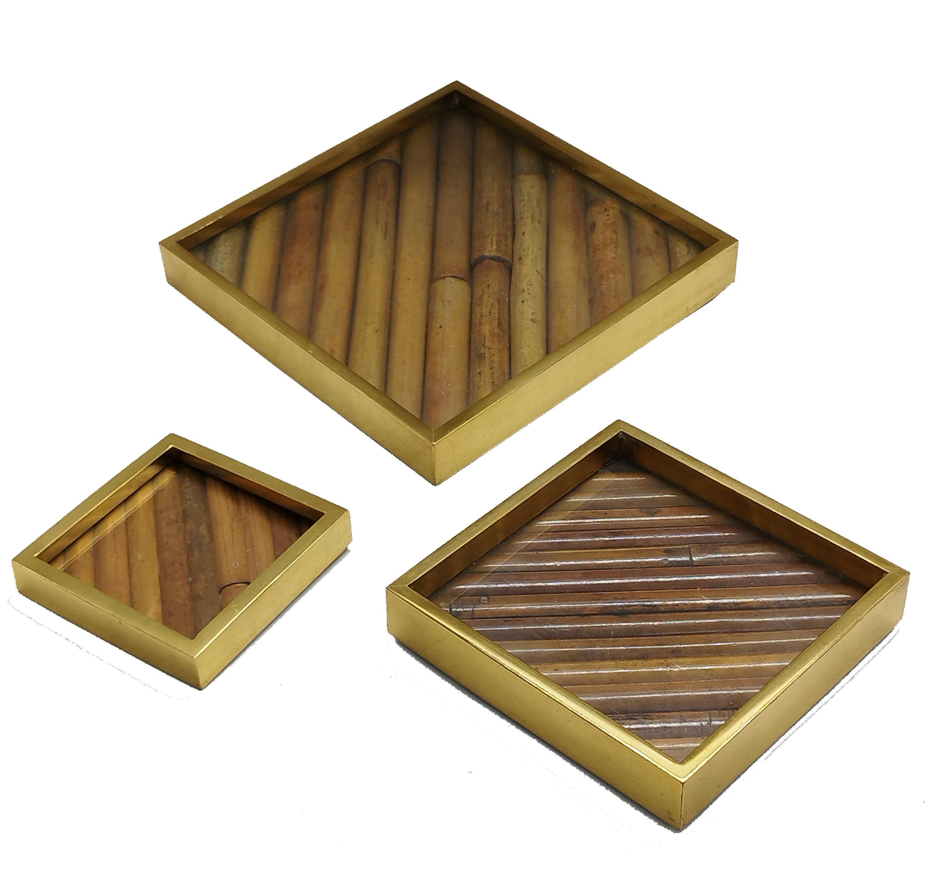 Mid-Century Modern Gabriella Crespi Set of 3 Bamboo and Brass Empty Pockets, Italy 1970s