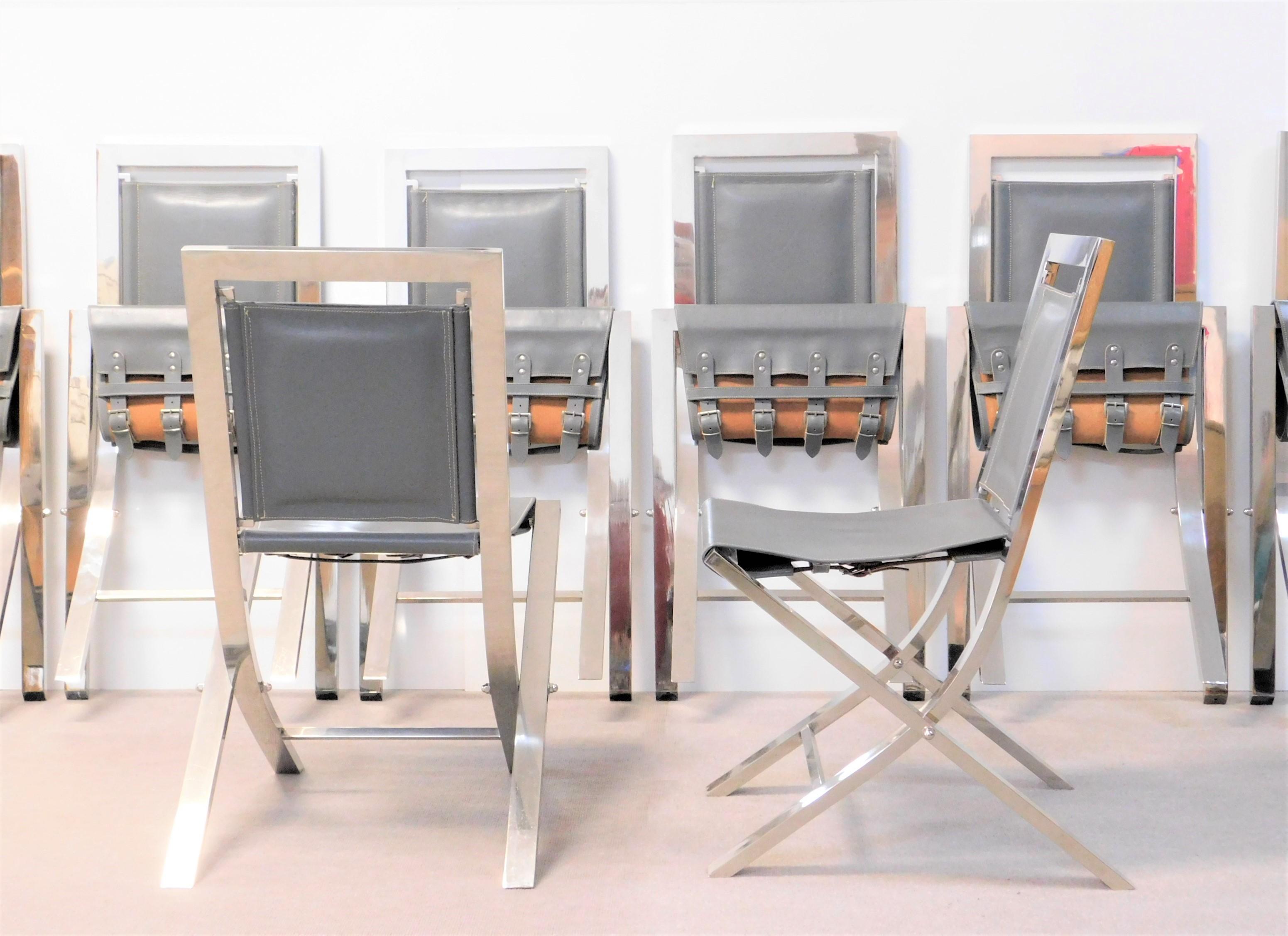 Gabriella Crespi Set of 8 Sedia 73 Gray Leather Chairs For Sale 6