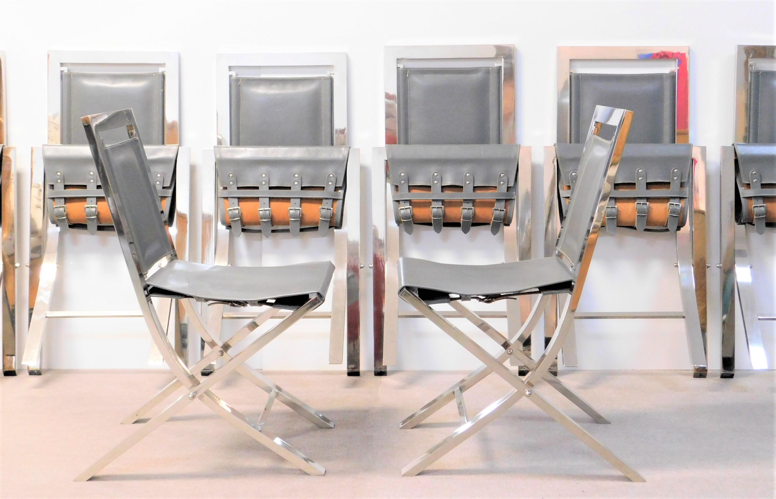 Gabriella Crespi Set of 8 Sedia 73 Gray Leather Chairs For Sale 7