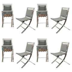 Ensemble de 8 chaises Sedia 73 en cuir gris Gabriella Crespi