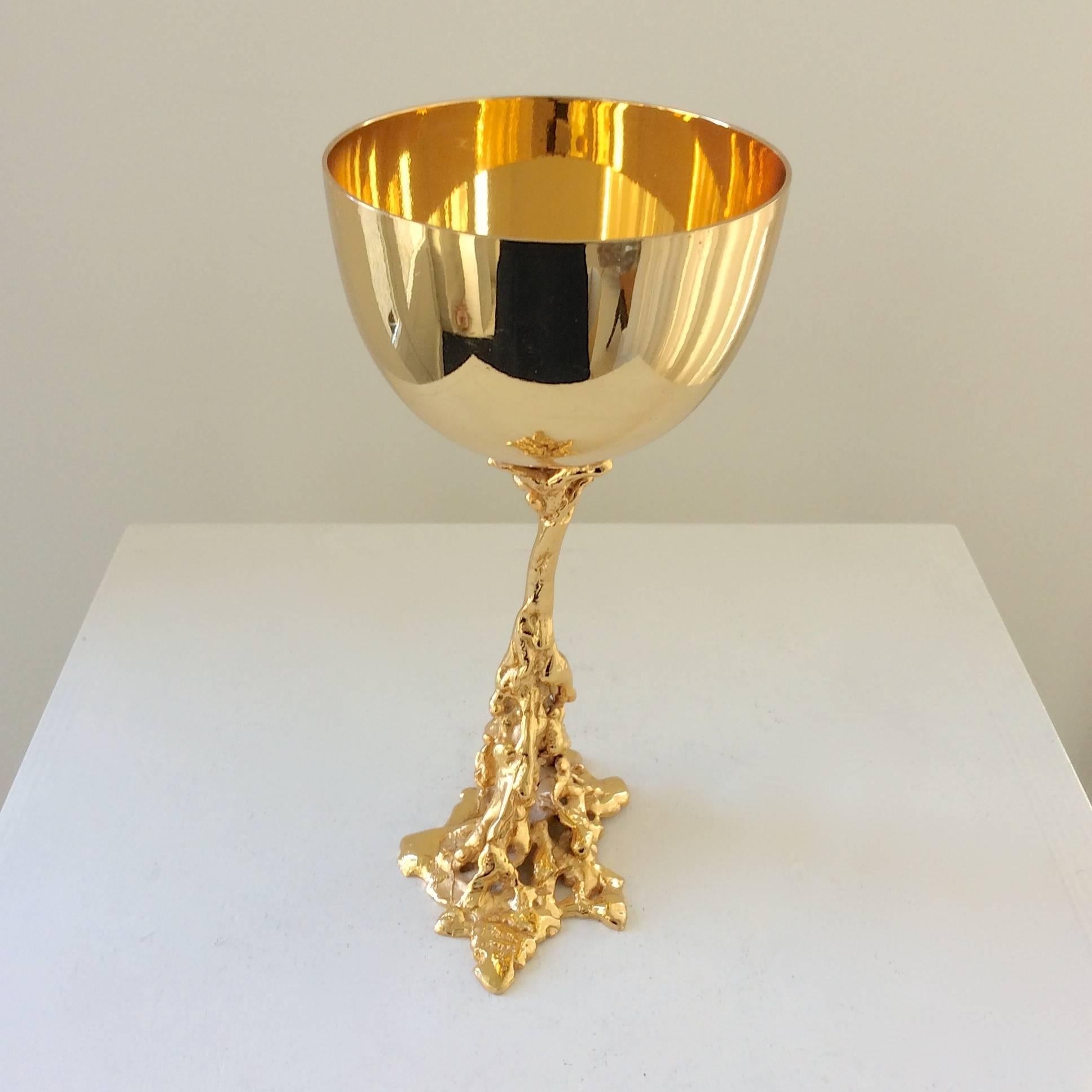 Mid-Century Modern Gabriella Crespi Signed 24-Carat Gold-Plated Bronze Chalice, 1974, Italy