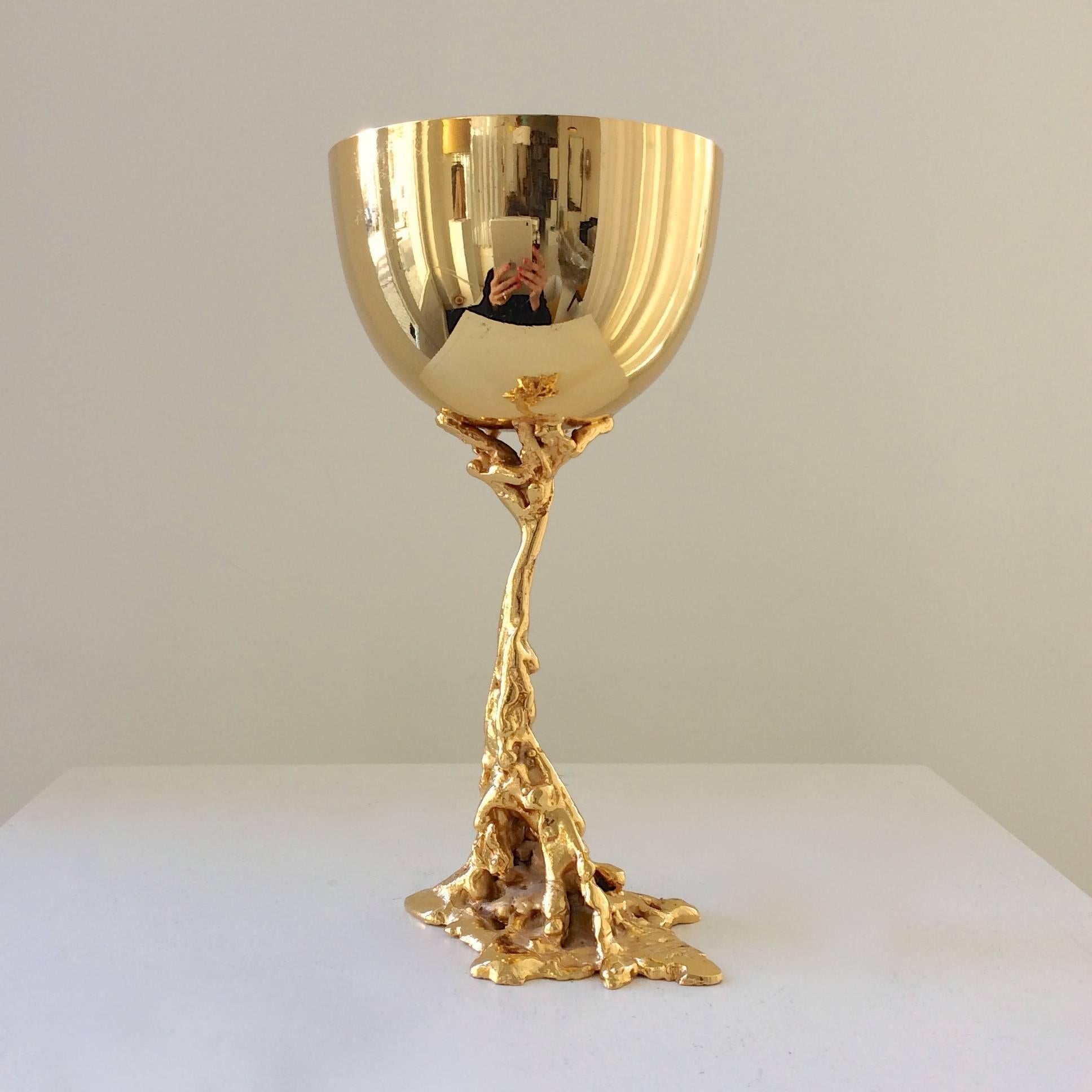 Italian Gabriella Crespi Signed 24-Carat Gold-Plated Bronze Chalice, 1974, Italy