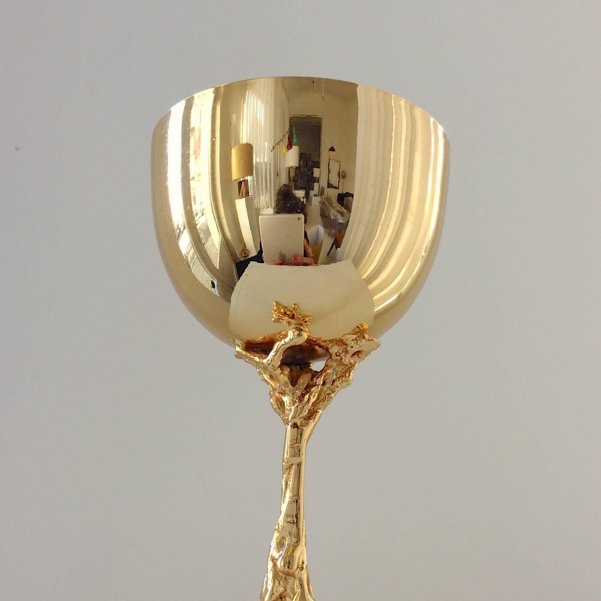 Gabriella Crespi Signed 24-Carat Gold-Plated Bronze Chalice, 1974, Italy In Good Condition In Brussels, BE
