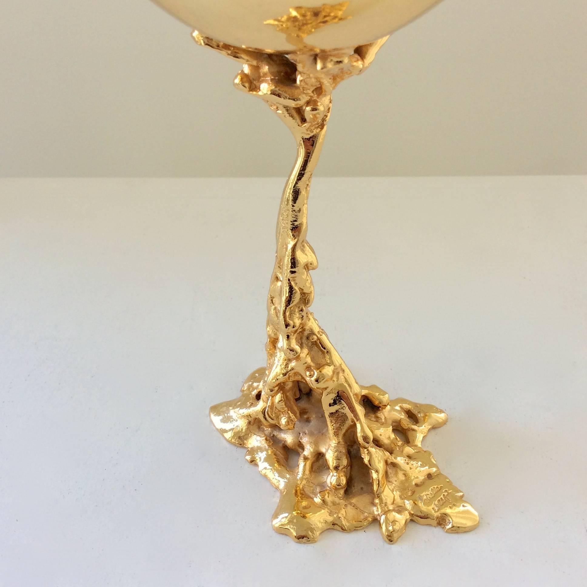 Late 20th Century Gabriella Crespi Signed 24-Carat Gold-Plated Bronze Chalice, 1974, Italy