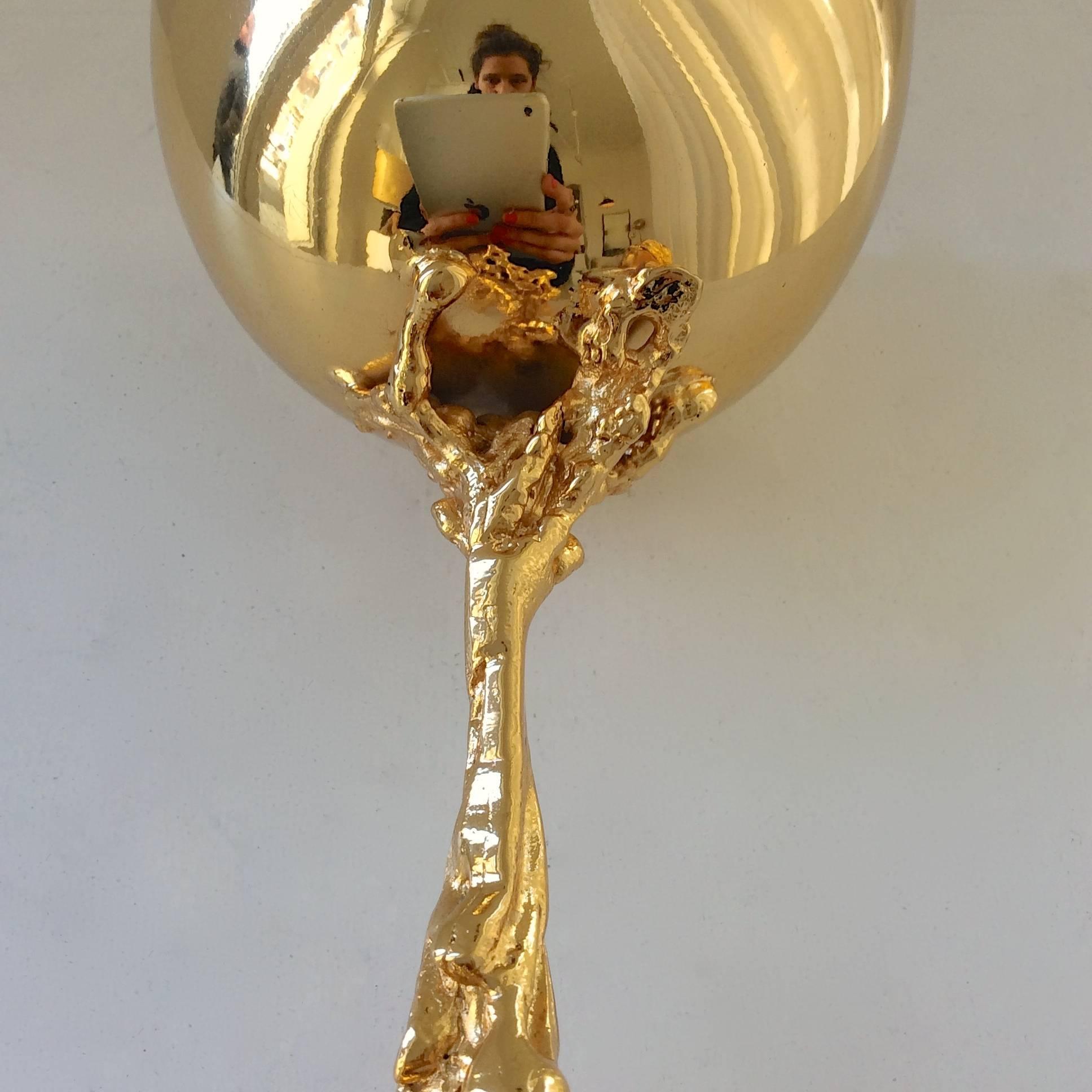 Gabriella Crespi Signed 24-Carat Gold-Plated Bronze Chalice, 1974, Italy 3