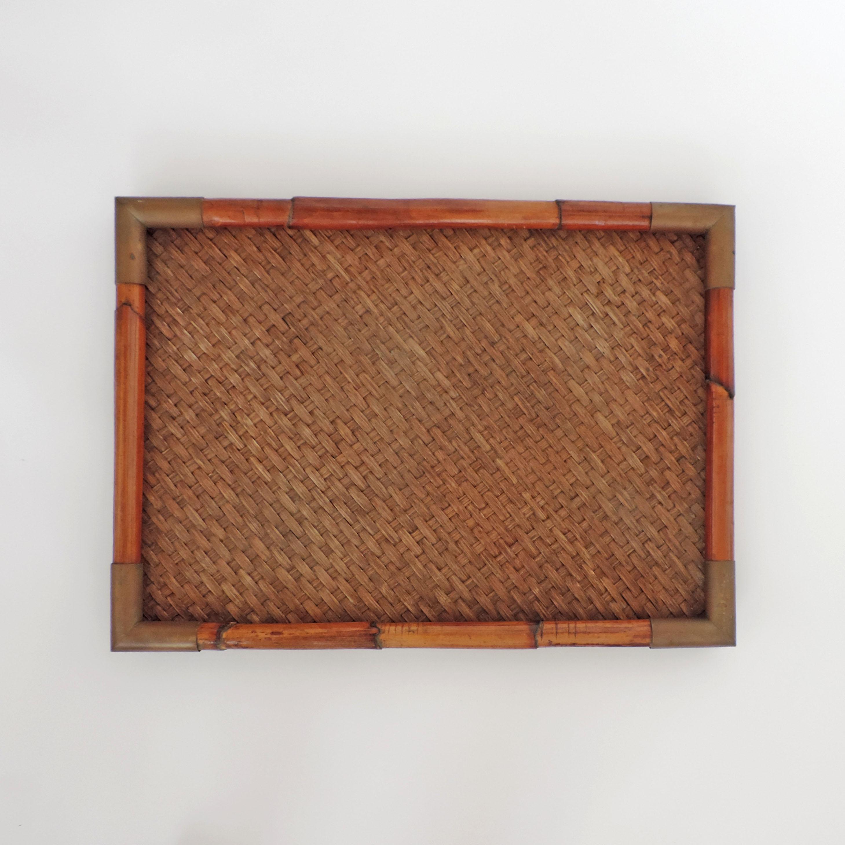 Rare and large Gabriella Crespi rising sun tray in bamboo, rattan, and brass
Signed Gabriella Crespi on all Brass parts.
Italy 1970s.