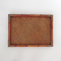 Gabriella Crespi Signed Bamboo, Rattan and Brass Tray, Italy, 1970s