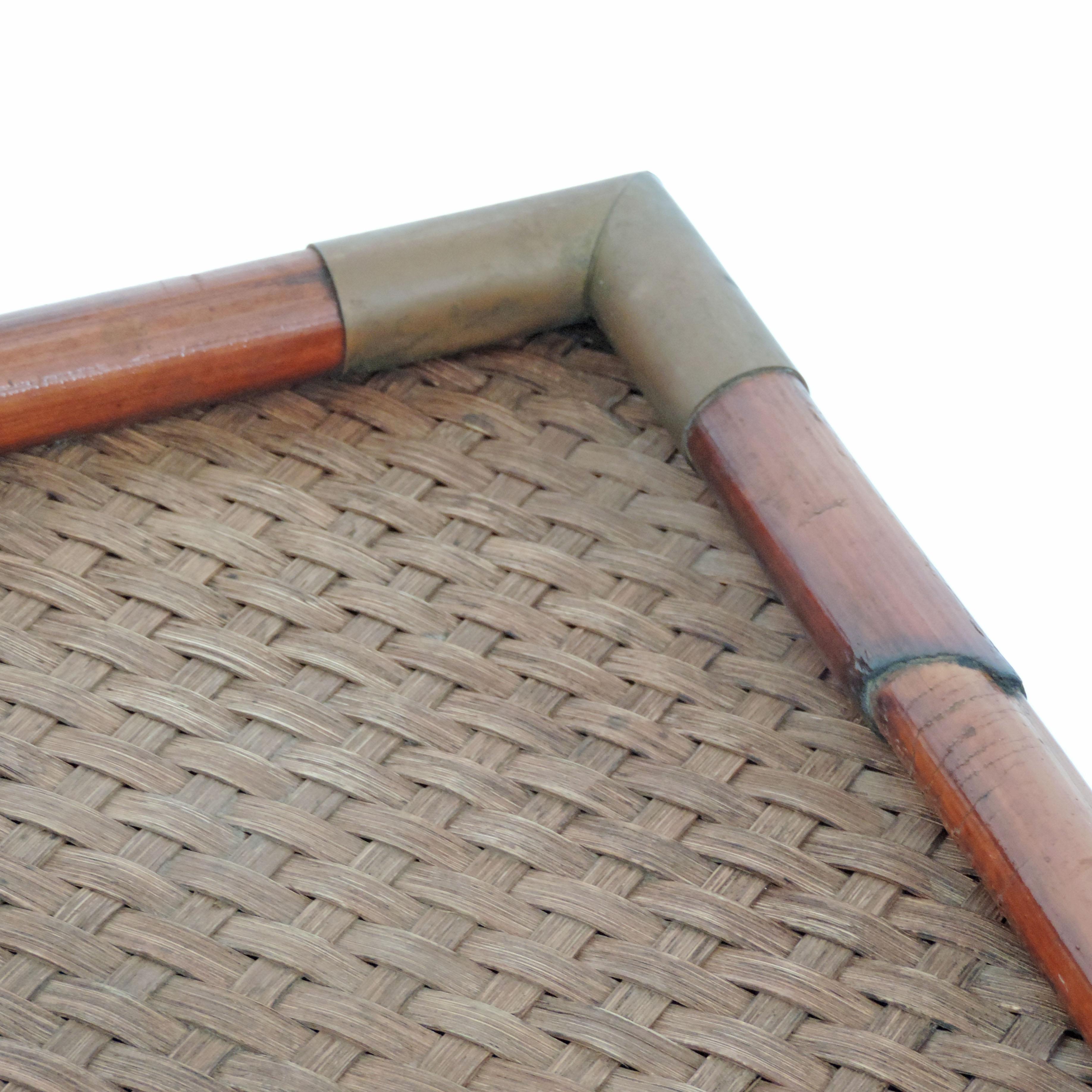 Gabriella Crespi Signed Bamboo, Rattan and Brass Tray, Italy, 1970s In Good Condition In Milan, IT
