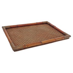 Gabriella Crespi Signed Bamboo, Rattan and Brass Tray, Italy, 1970s