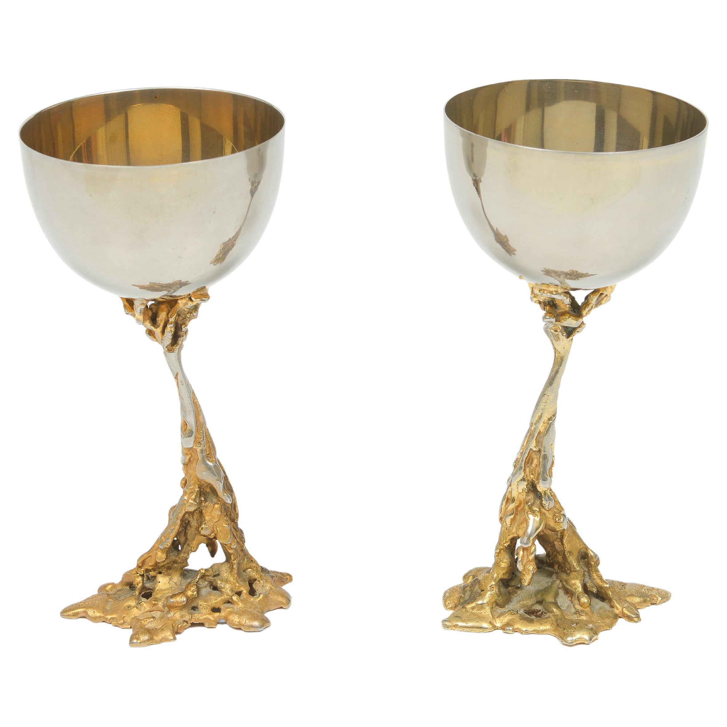 Gabriella Crespi Signed Brass Chalices Cups 1970 Midcentury Italian For Sale