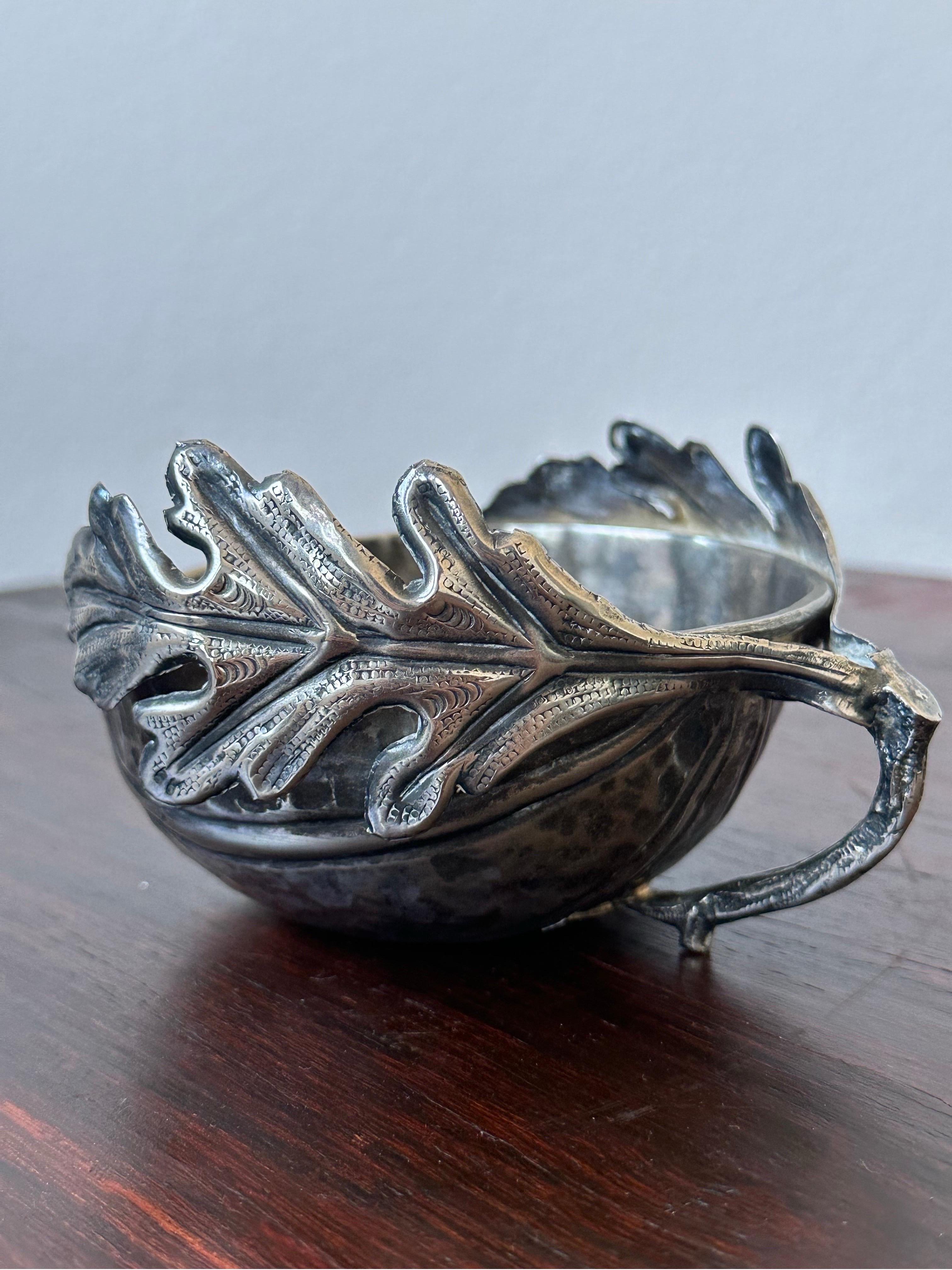 Gabriella Crespi Silver Plated Noci Acorn Bowl With Handle, Signed For Sale 3