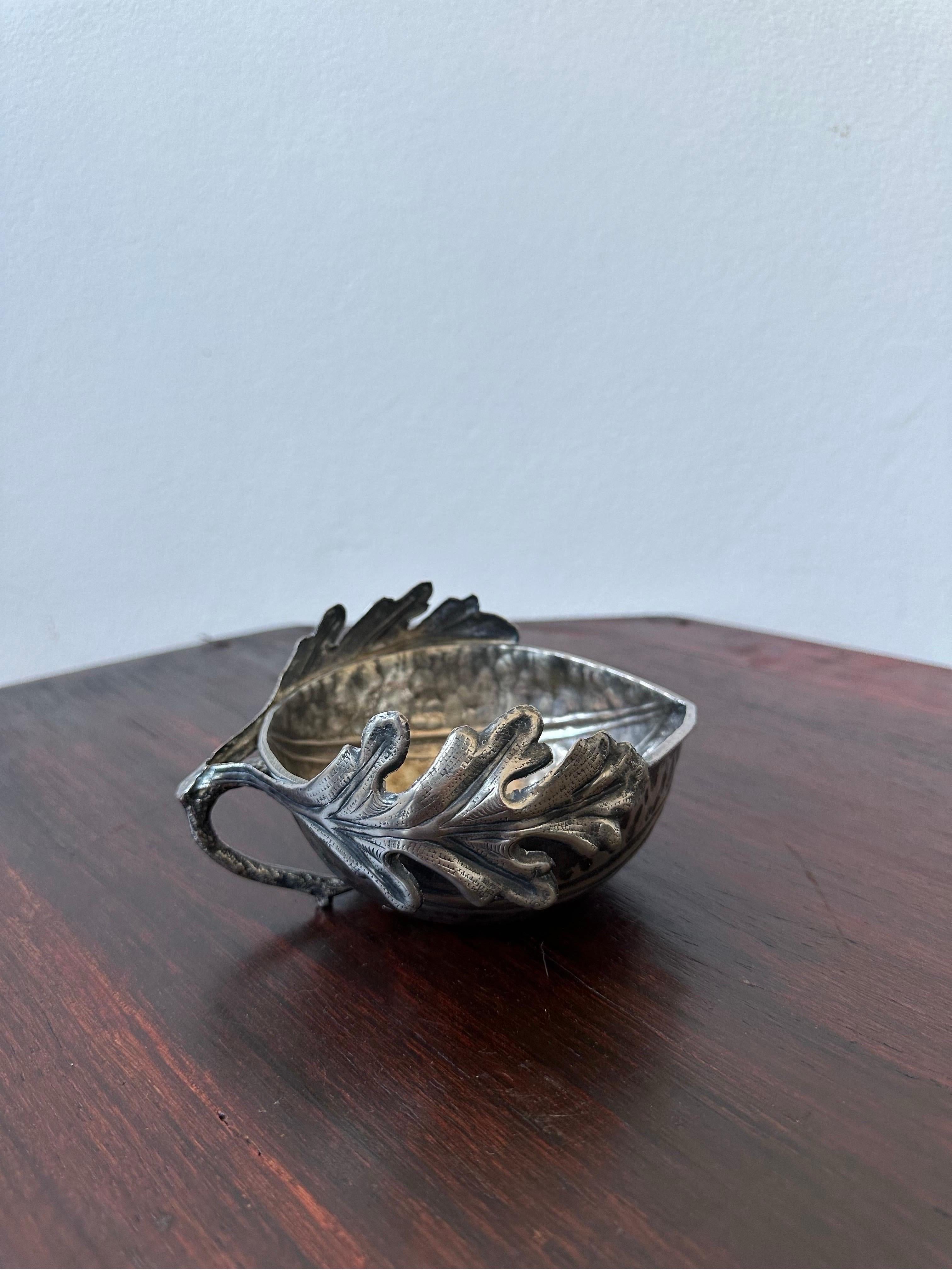 Signed Gabriella Crespi silver plated acorn bowl with handle for the Gocce d’Oro Collection, 1974.