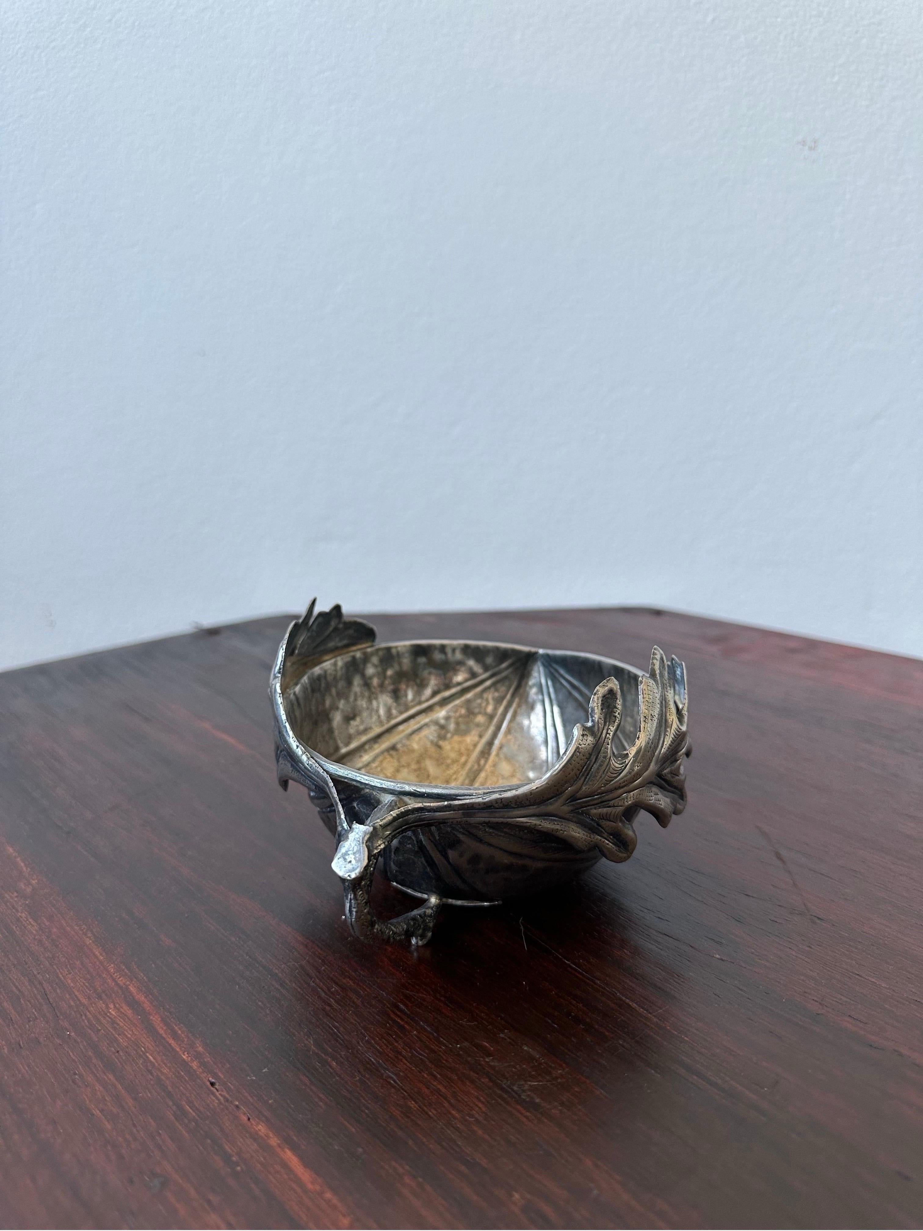 Mid-Century Modern Gabriella Crespi Silver Plated Noci Acorn Bowl With Handle, Signed For Sale