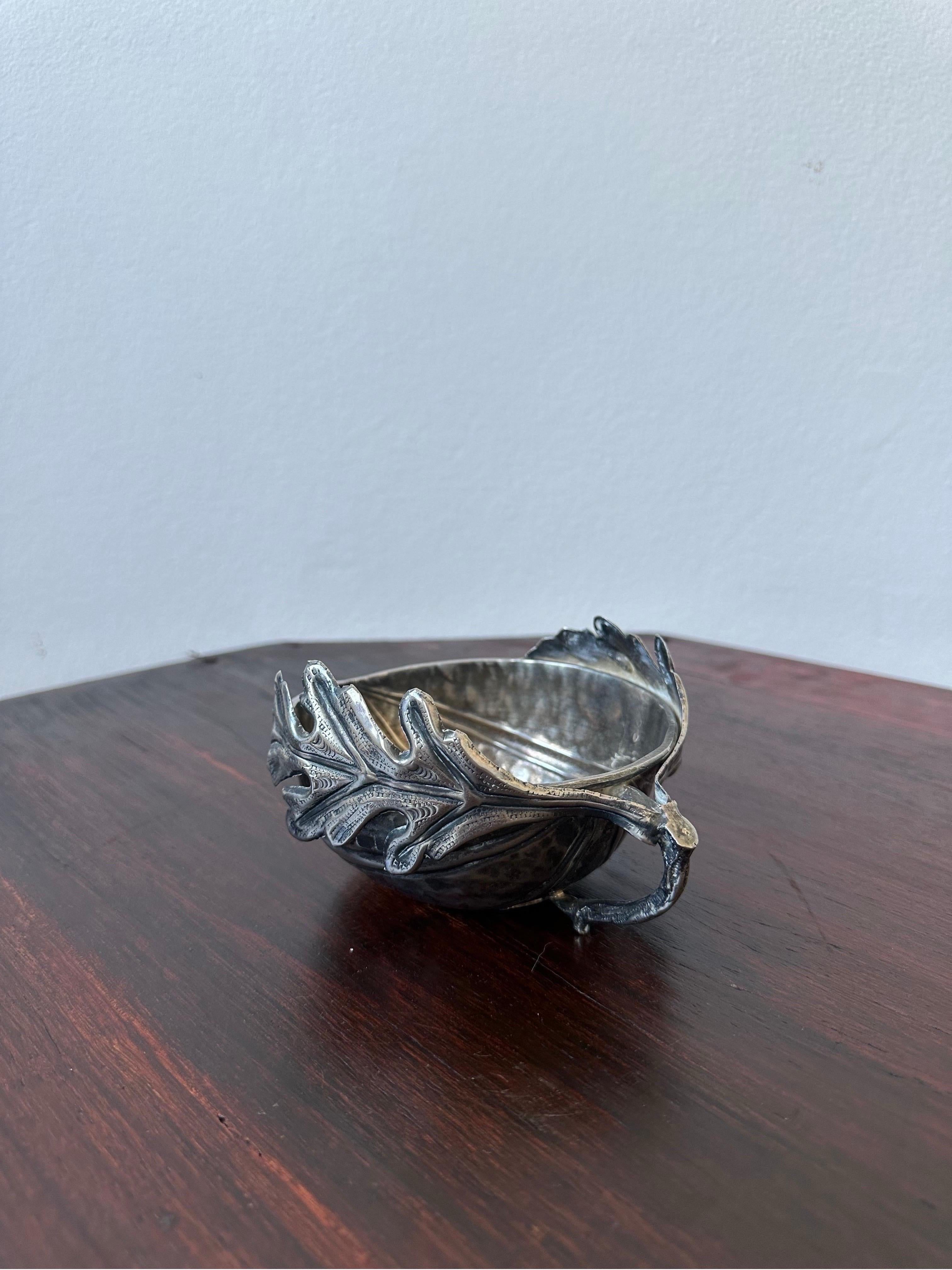 Gabriella Crespi Silver Plated Noci Acorn Bowl With Handle, Signed In Good Condition For Sale In Miami, FL