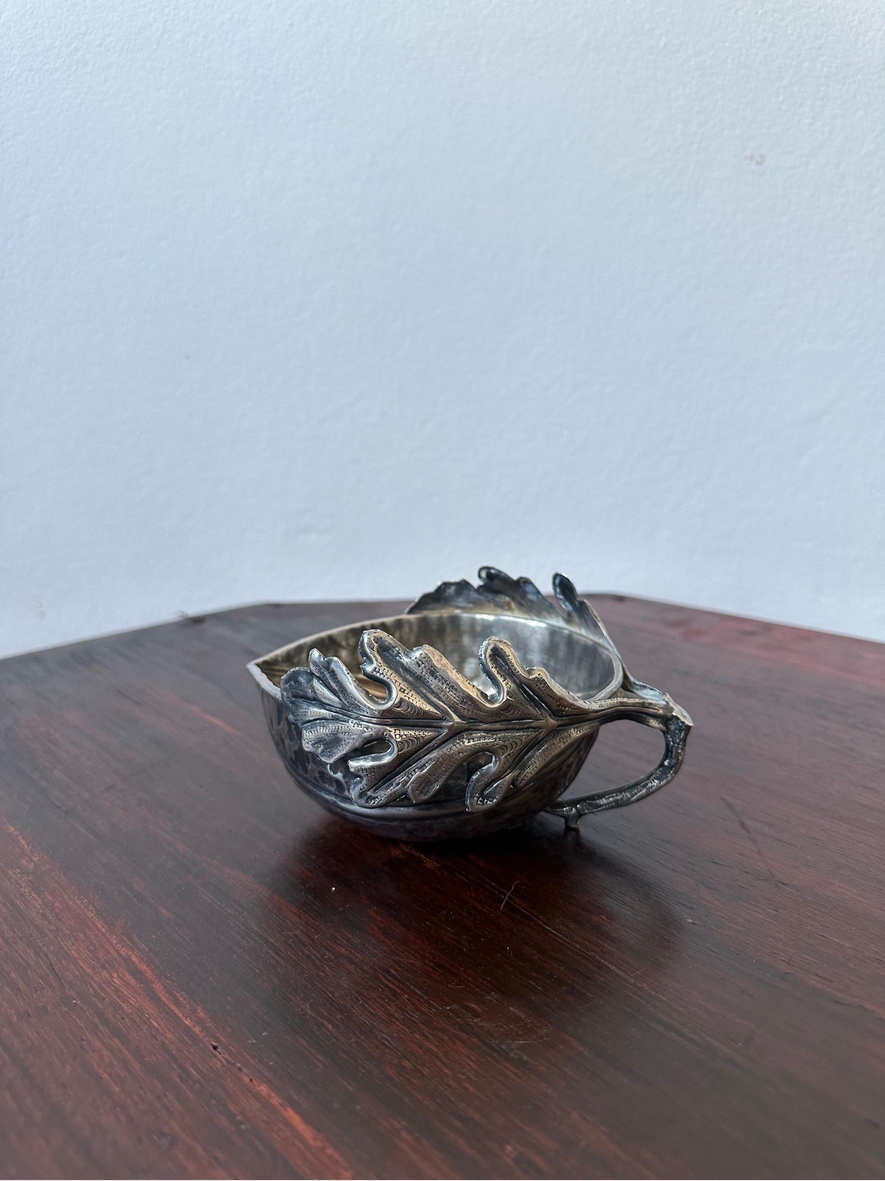 20th Century Gabriella Crespi Silver Plated Noci Acorn Bowl With Handle, Signed
